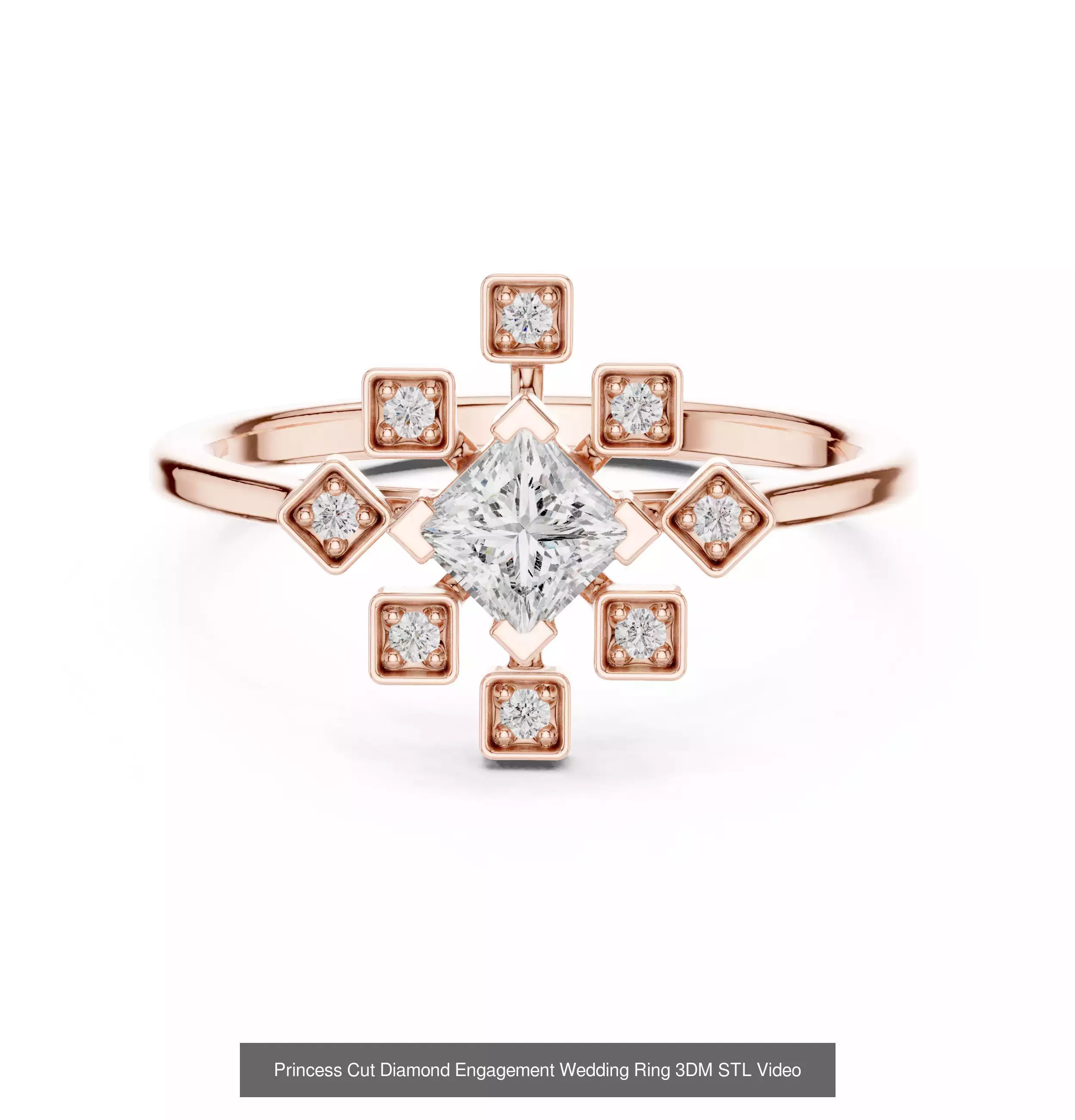 179 Princess Diamond Rings 3DM STL OBJ FBX 3 Color Render Video 3D Model Collection_48