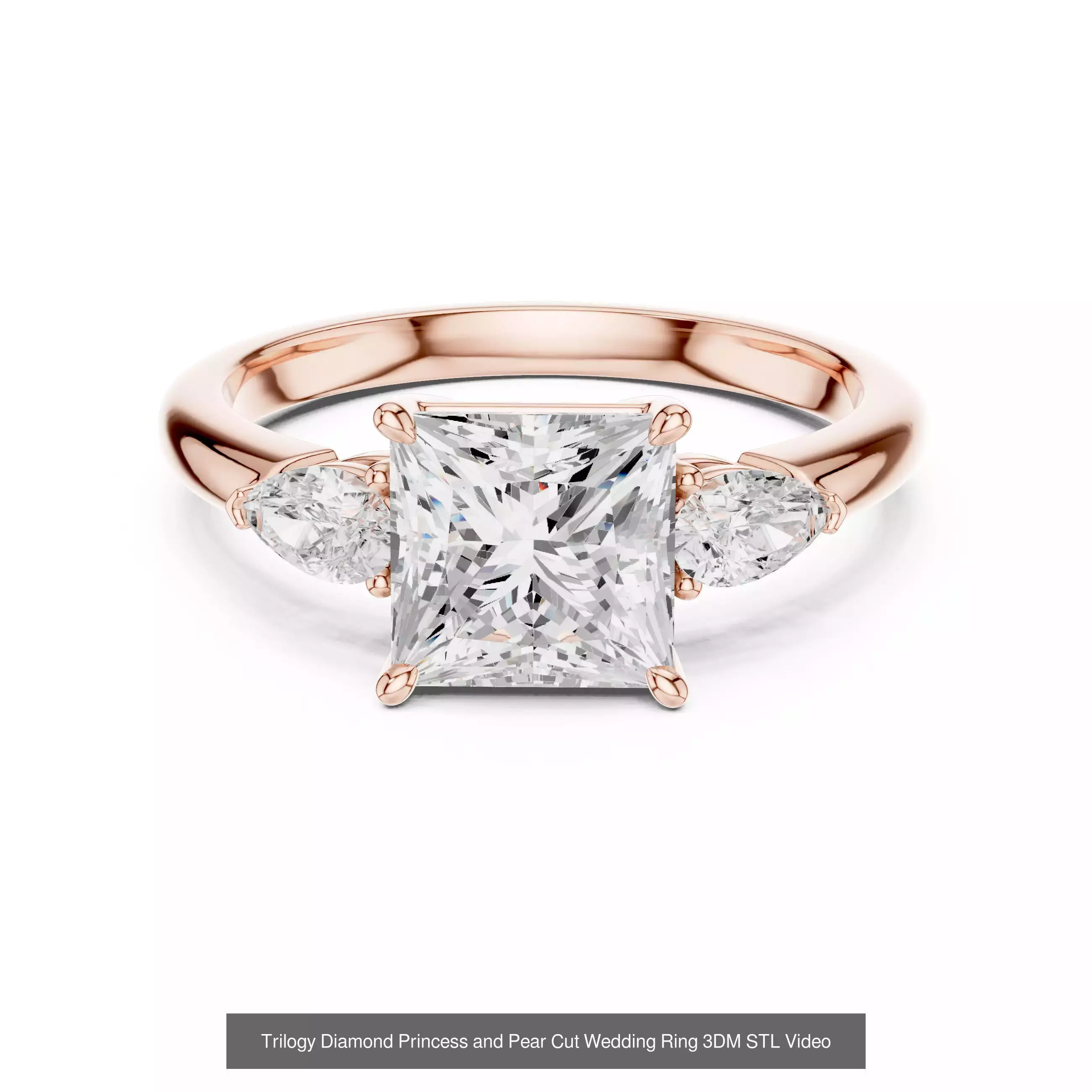 179 Princess Diamond Rings 3DM STL OBJ FBX 3 Color Render Video 3D Model Collection_132