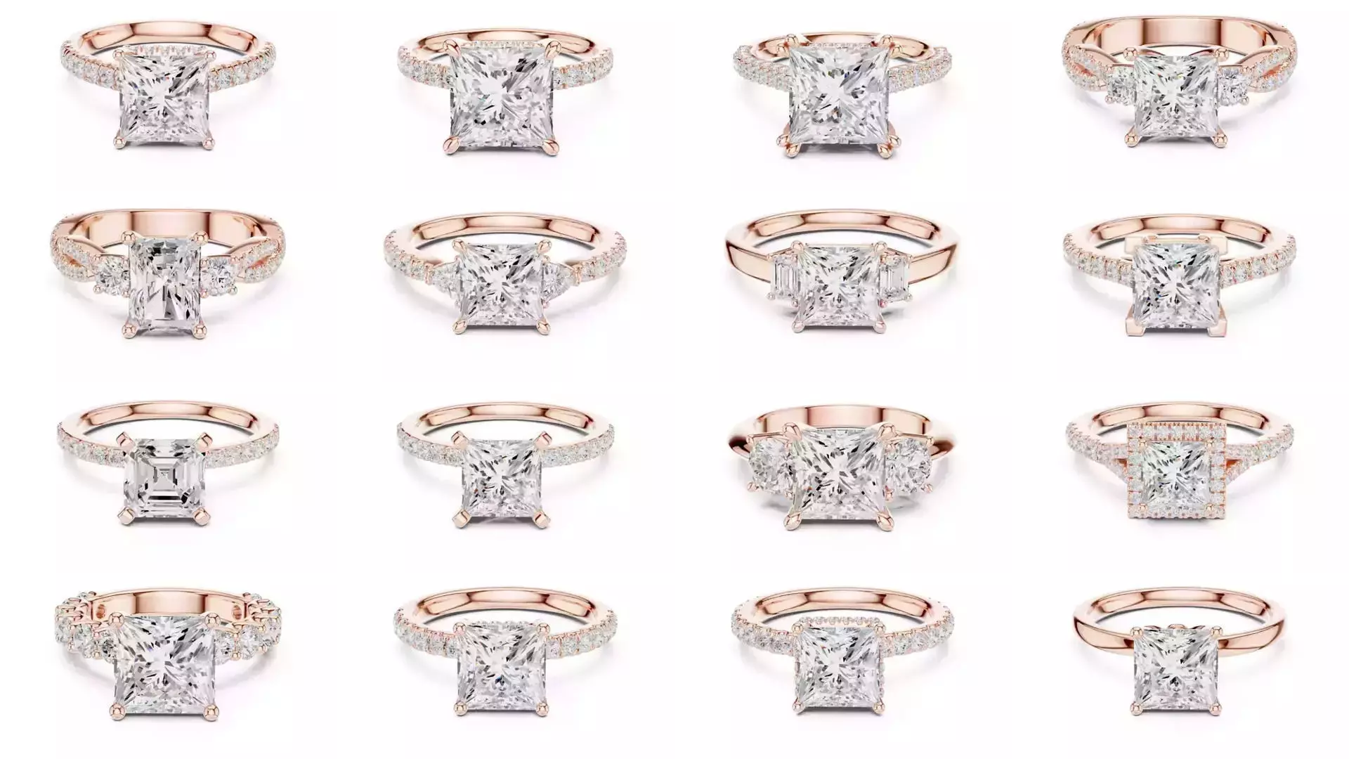 179 Princess Diamond Rings 3DM STL OBJ FBX 3 Color Render Video 3D Model Collection_4