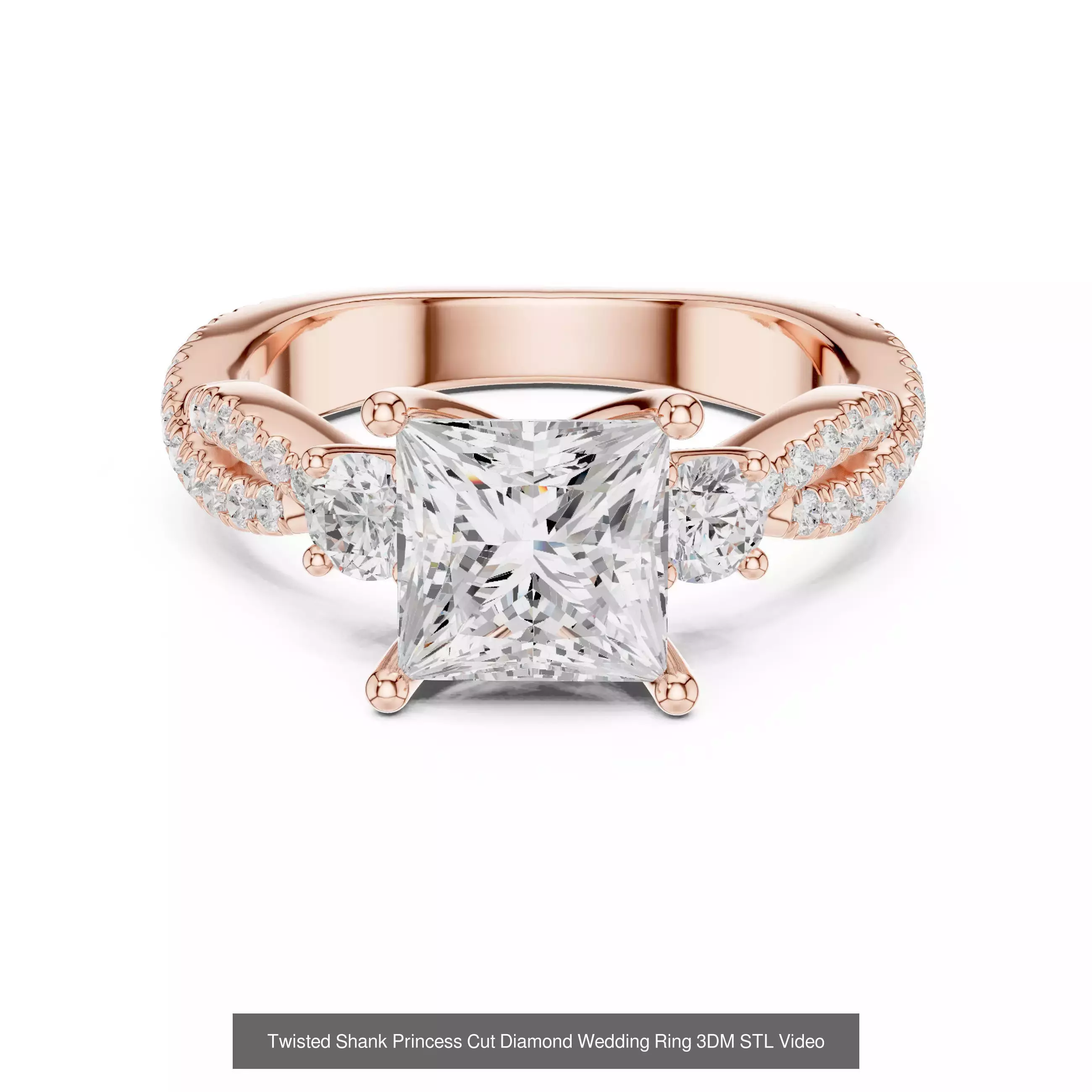 179 Princess Diamond Rings 3DM STL OBJ FBX 3 Color Render Video 3D Model Collection_154