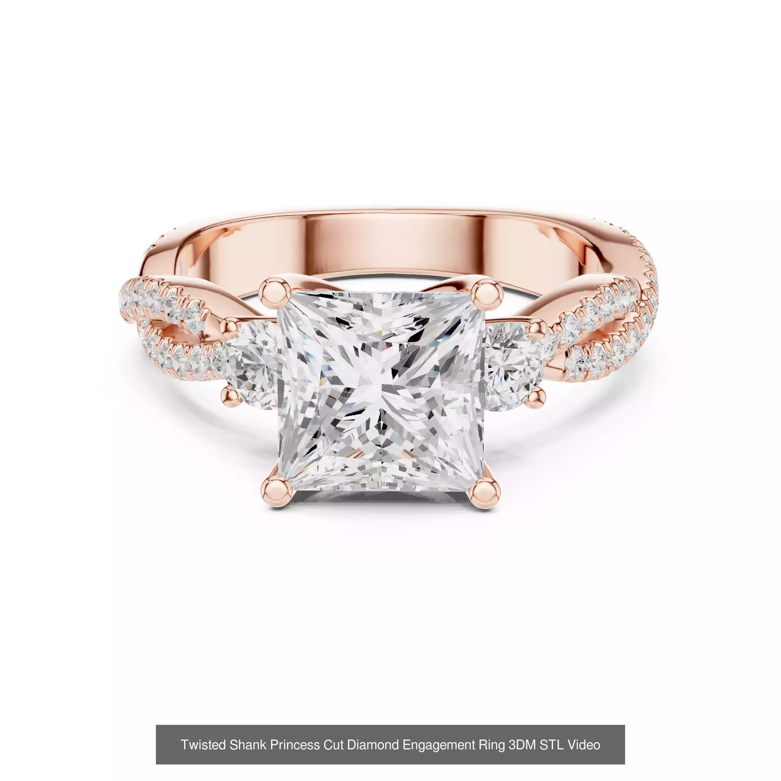 179 Princess Diamond Rings 3DM STL OBJ FBX 3 Color Render Video 3D Model Collection_177