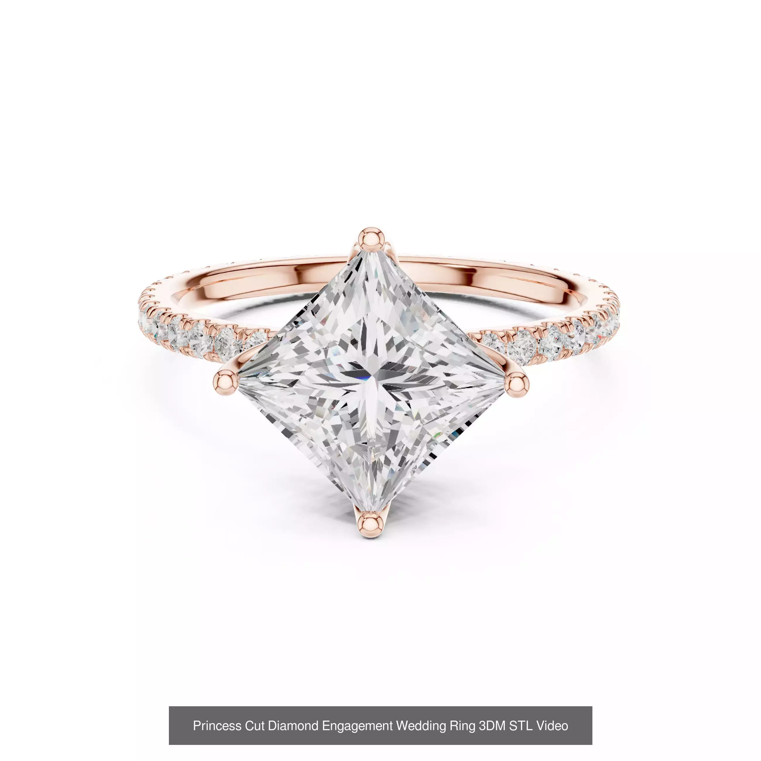 179 Princess Diamond Rings 3DM STL OBJ FBX 3 Color Render Video 3D Model Collection_194