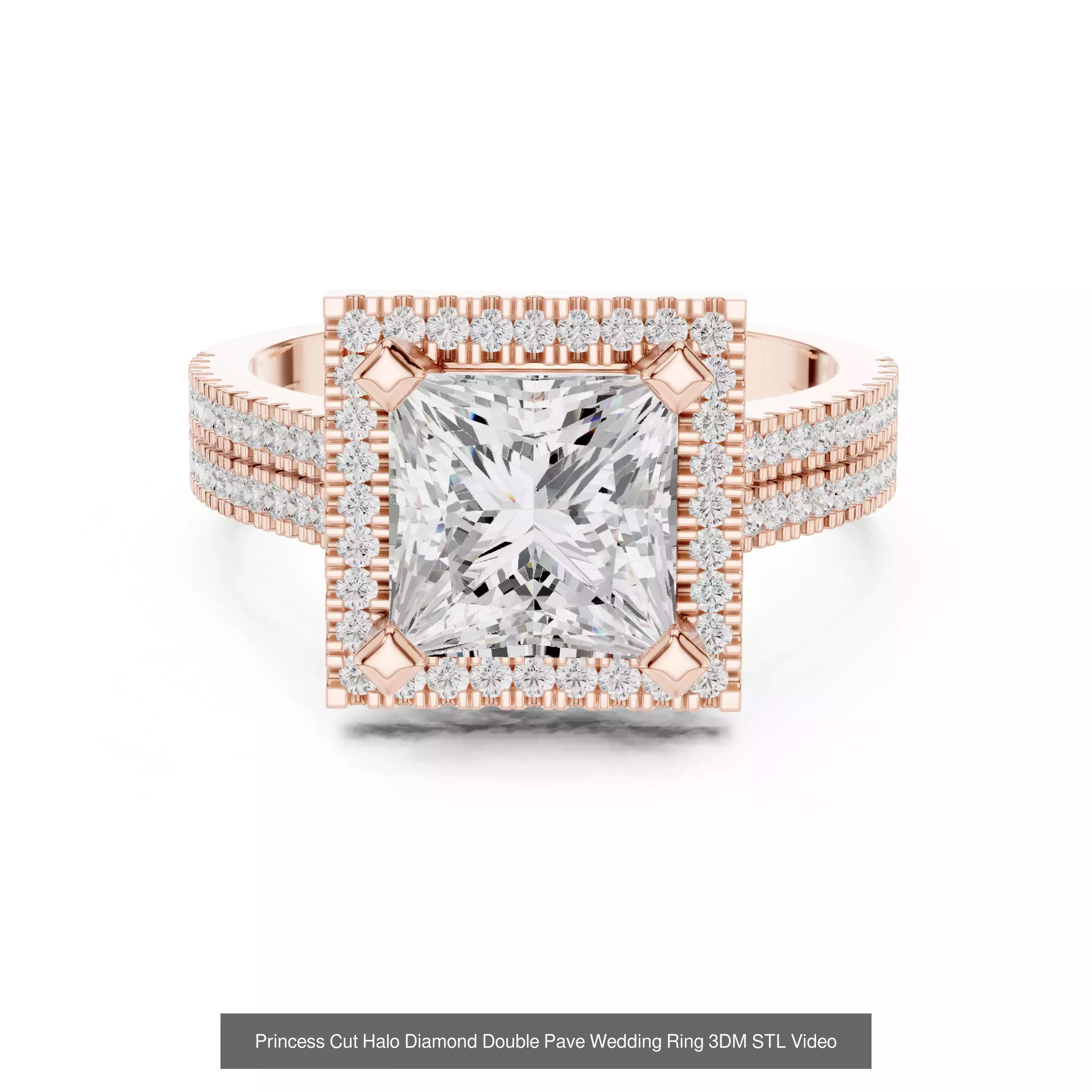 179 Princess Diamond Rings 3DM STL OBJ FBX 3 Color Render Video 3D Model Collection_39