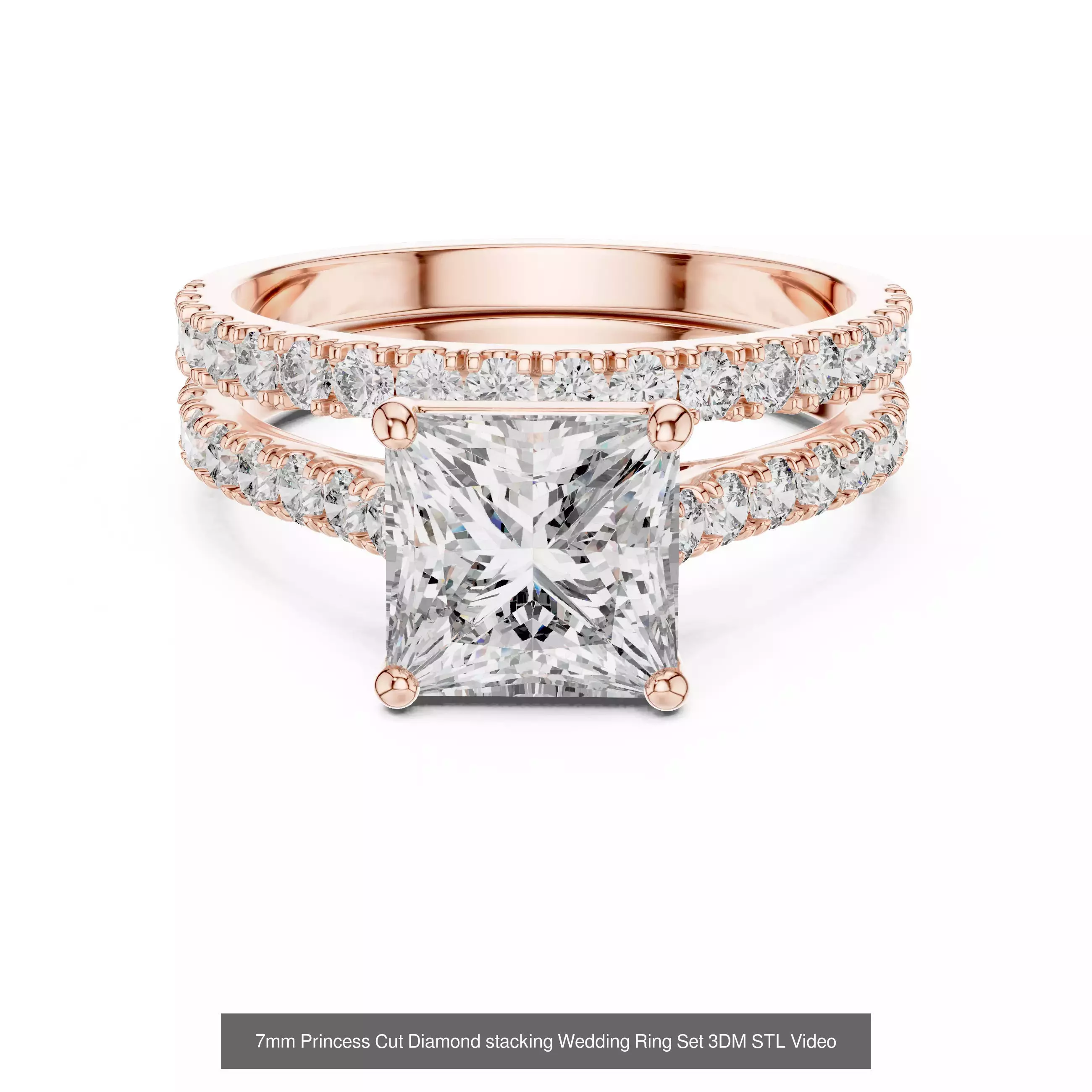 179 Princess Diamond Rings 3DM STL OBJ FBX 3 Color Render Video 3D Model Collection_183