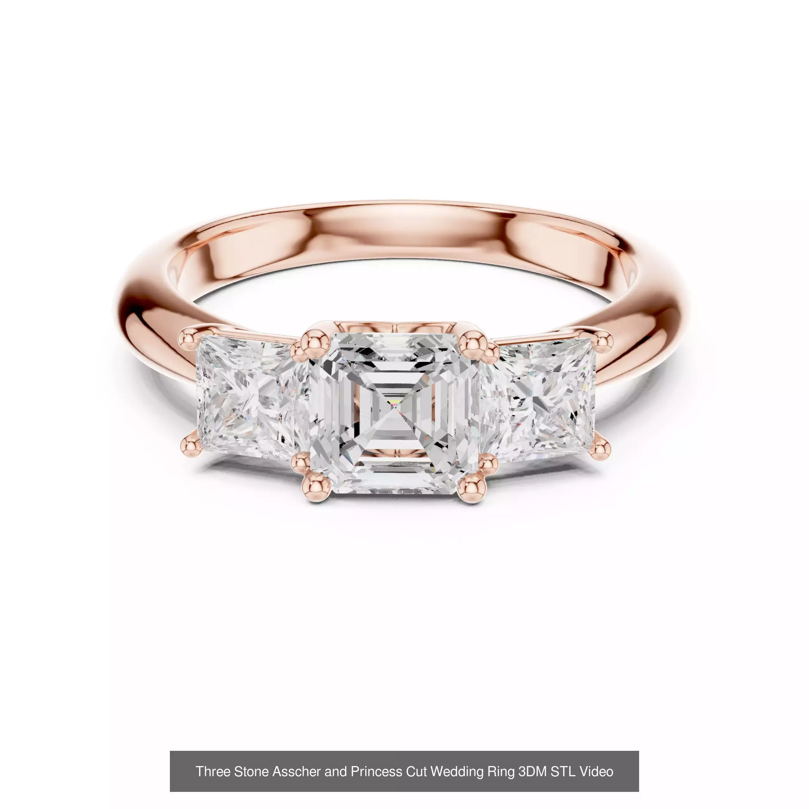 179 Princess Diamond Rings 3DM STL OBJ FBX 3 Color Render Video 3D Model Collection_120