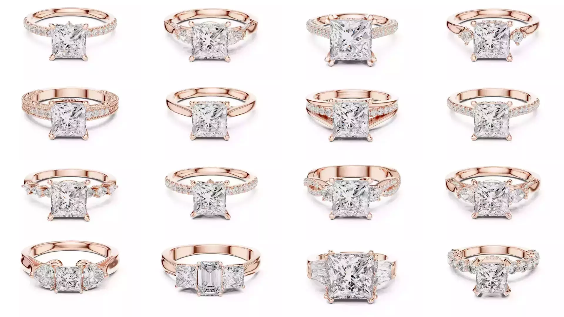 179 Princess Diamond Rings 3DM STL OBJ FBX 3 Color Render Video 3D Model Collection_0