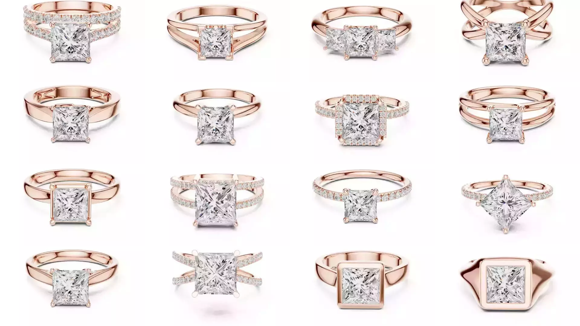 179 Princess Diamond Rings 3DM STL OBJ FBX 3 Color Render Video 3D Model Collection_2