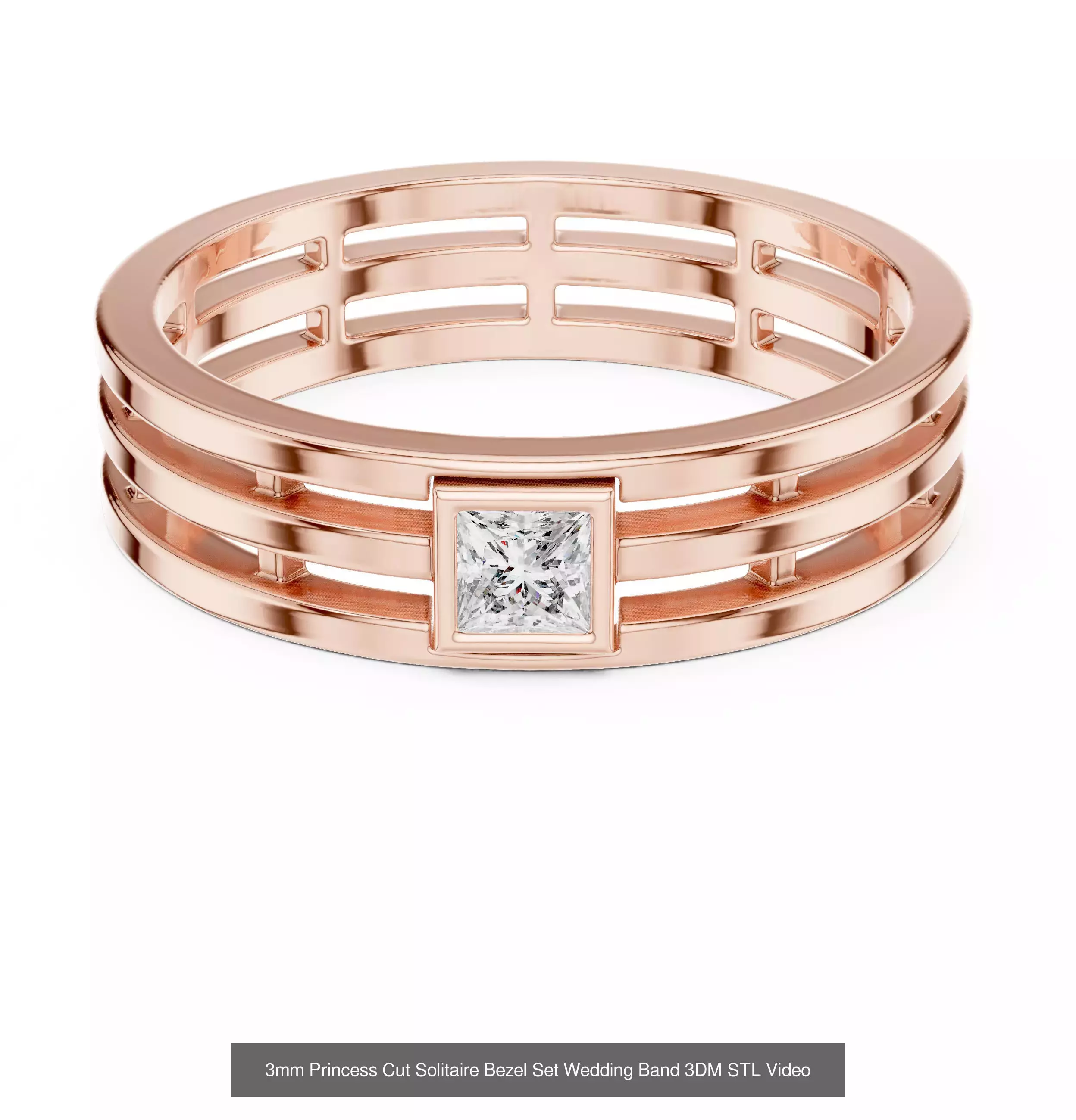 179 Princess Diamond Rings 3DM STL OBJ FBX 3 Color Render Video 3D Model Collection_46