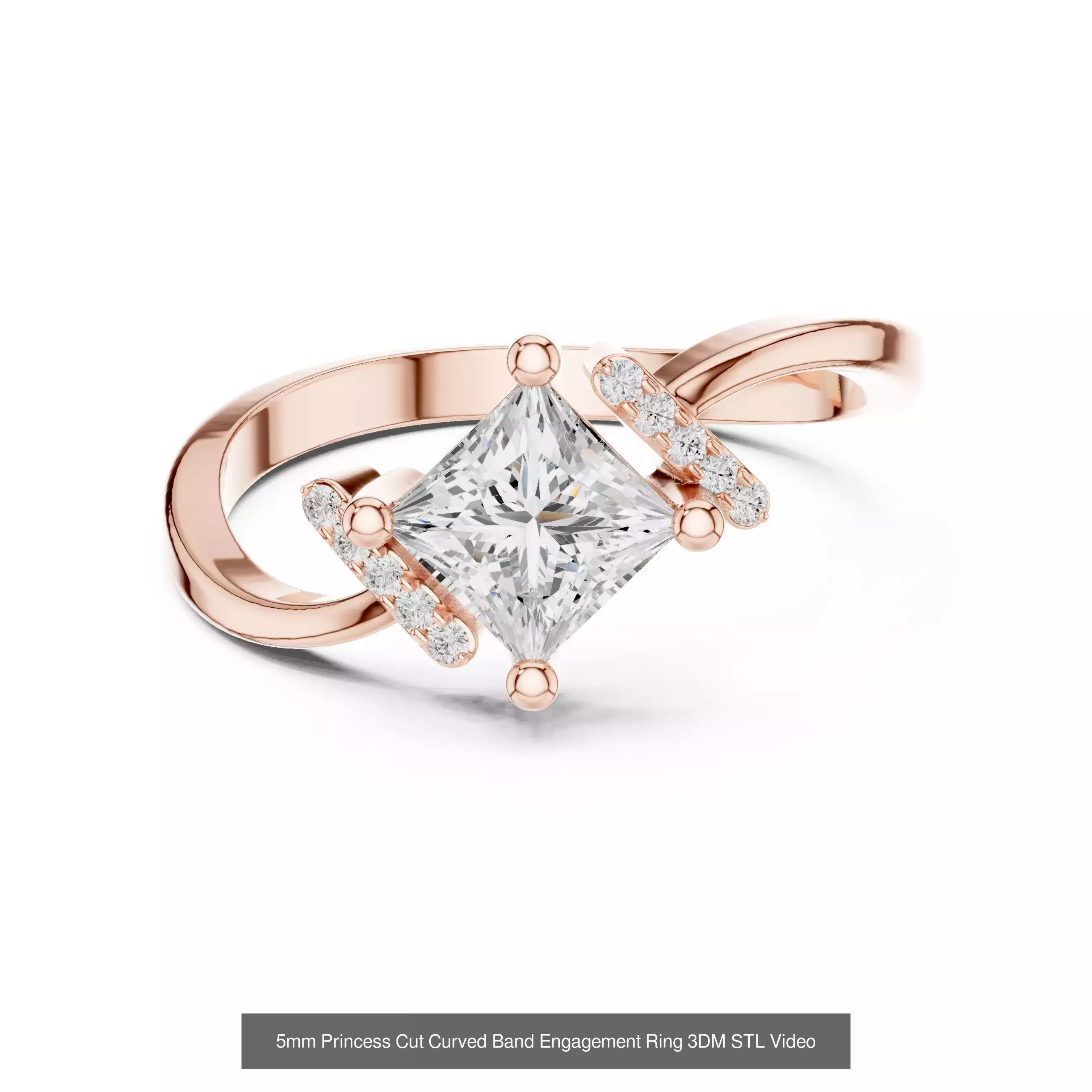 179 Princess Diamond Rings 3DM STL OBJ FBX 3 Color Render Video 3D Model Collection_92