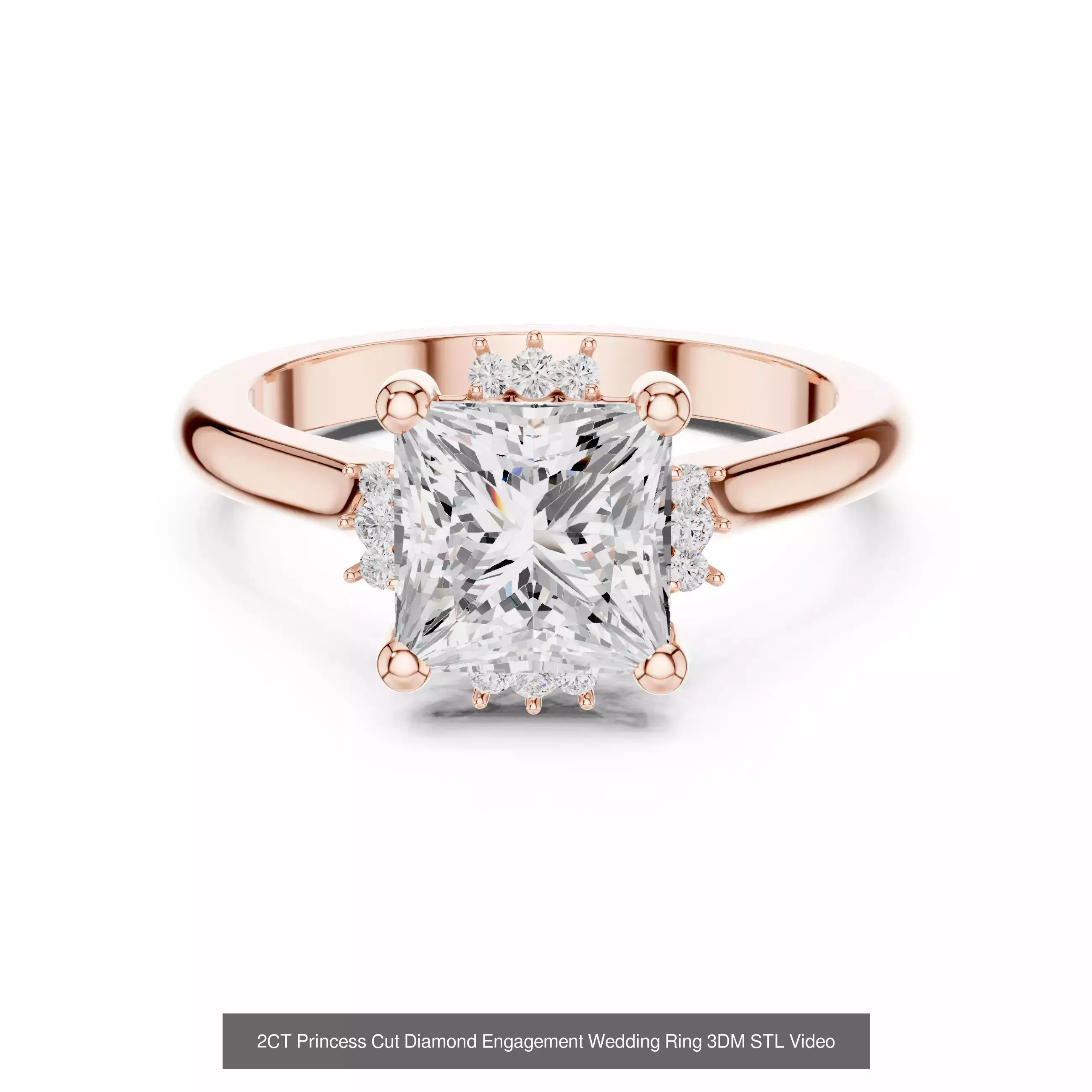 179 Princess Diamond Rings 3DM STL OBJ FBX 3 Color Render Video 3D Model Collection_36