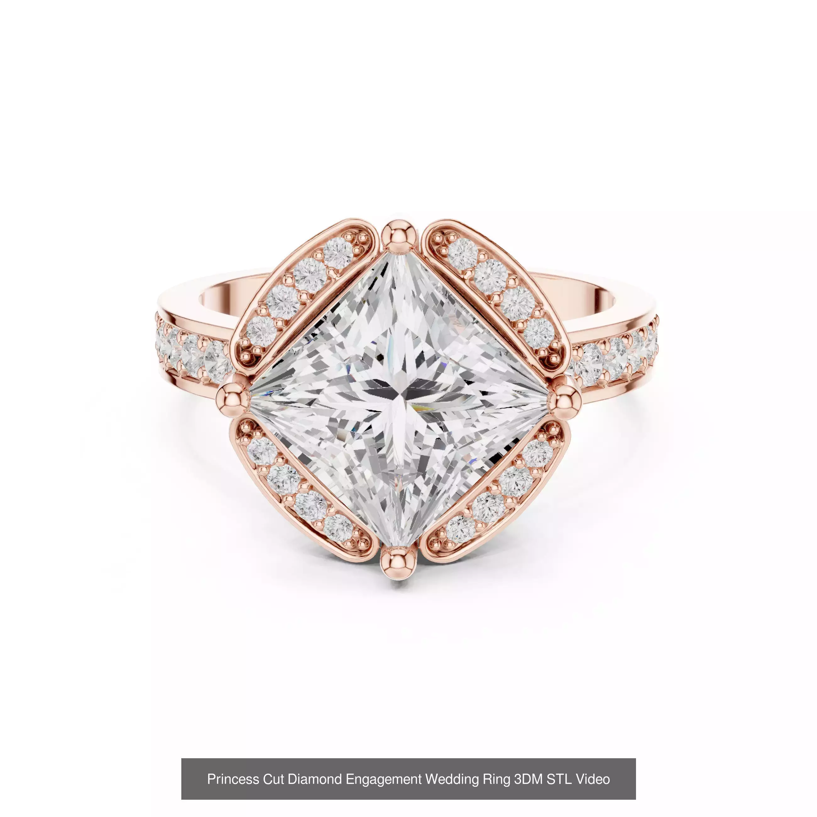 179 Princess Diamond Rings 3DM STL OBJ FBX 3 Color Render Video 3D Model Collection_55