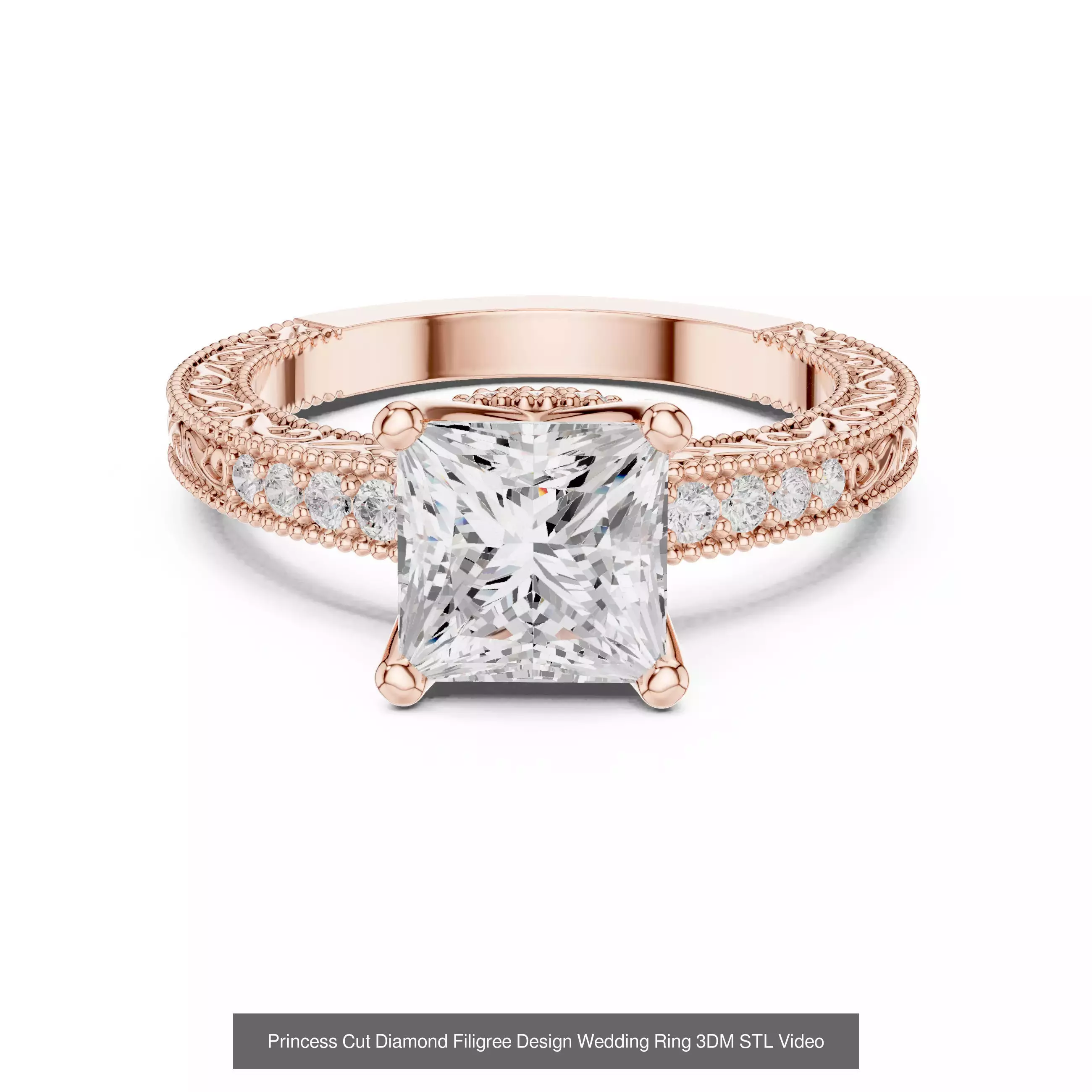 179 Princess Diamond Rings 3DM STL OBJ FBX 3 Color Render Video 3D Model Collection_171