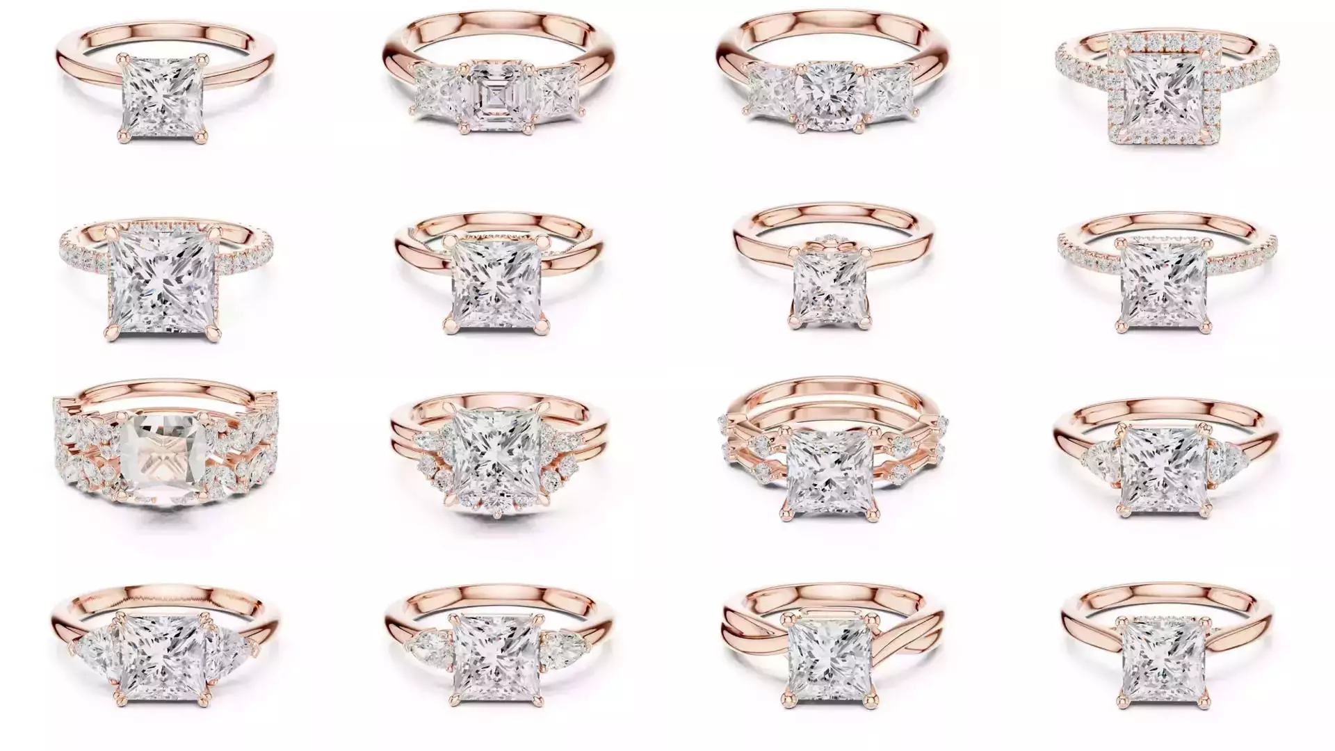 179 Princess Diamond Rings 3DM STL OBJ FBX 3 Color Render Video 3D Model Collection_8