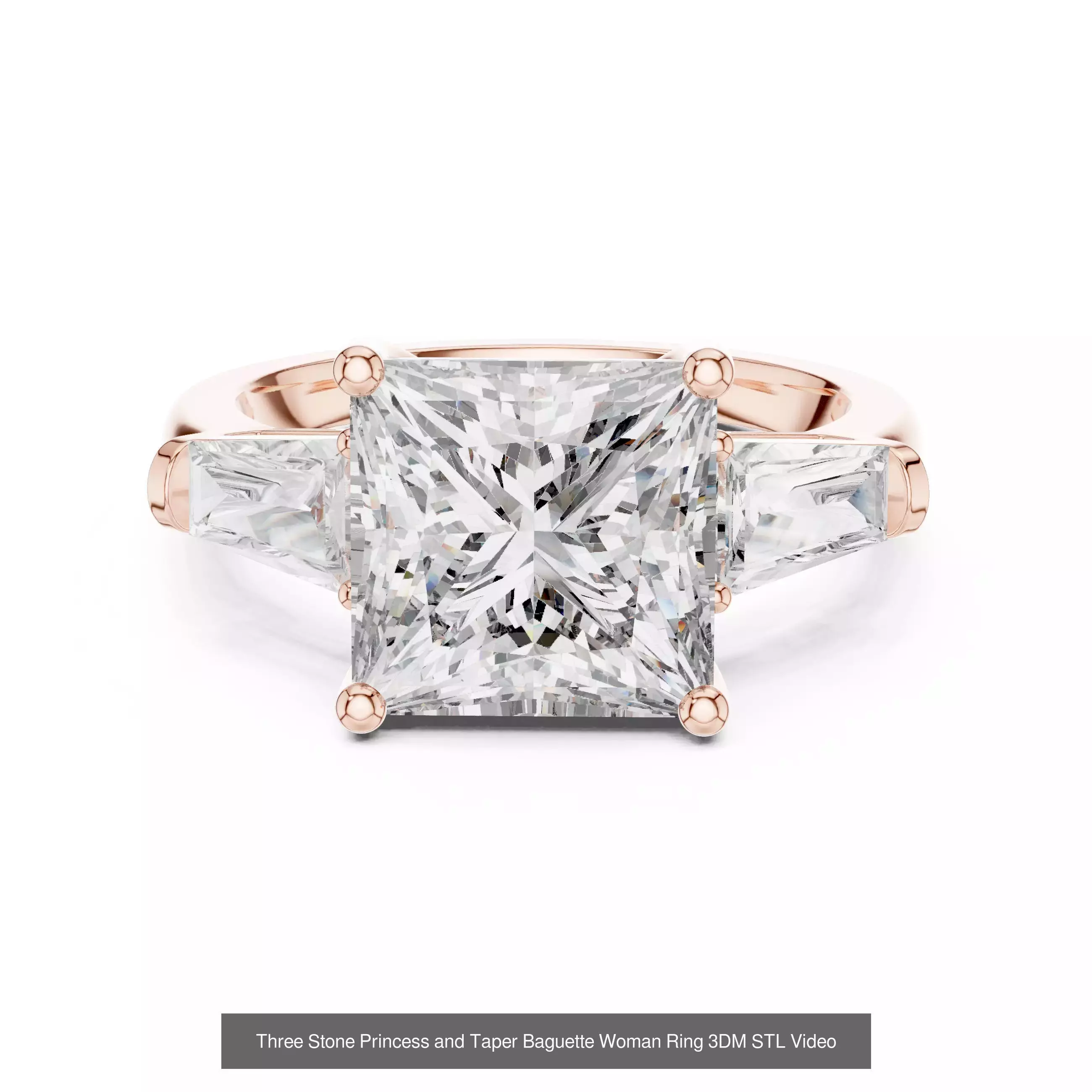 179 Princess Diamond Rings 3DM STL OBJ FBX 3 Color Render Video 3D Model Collection_64