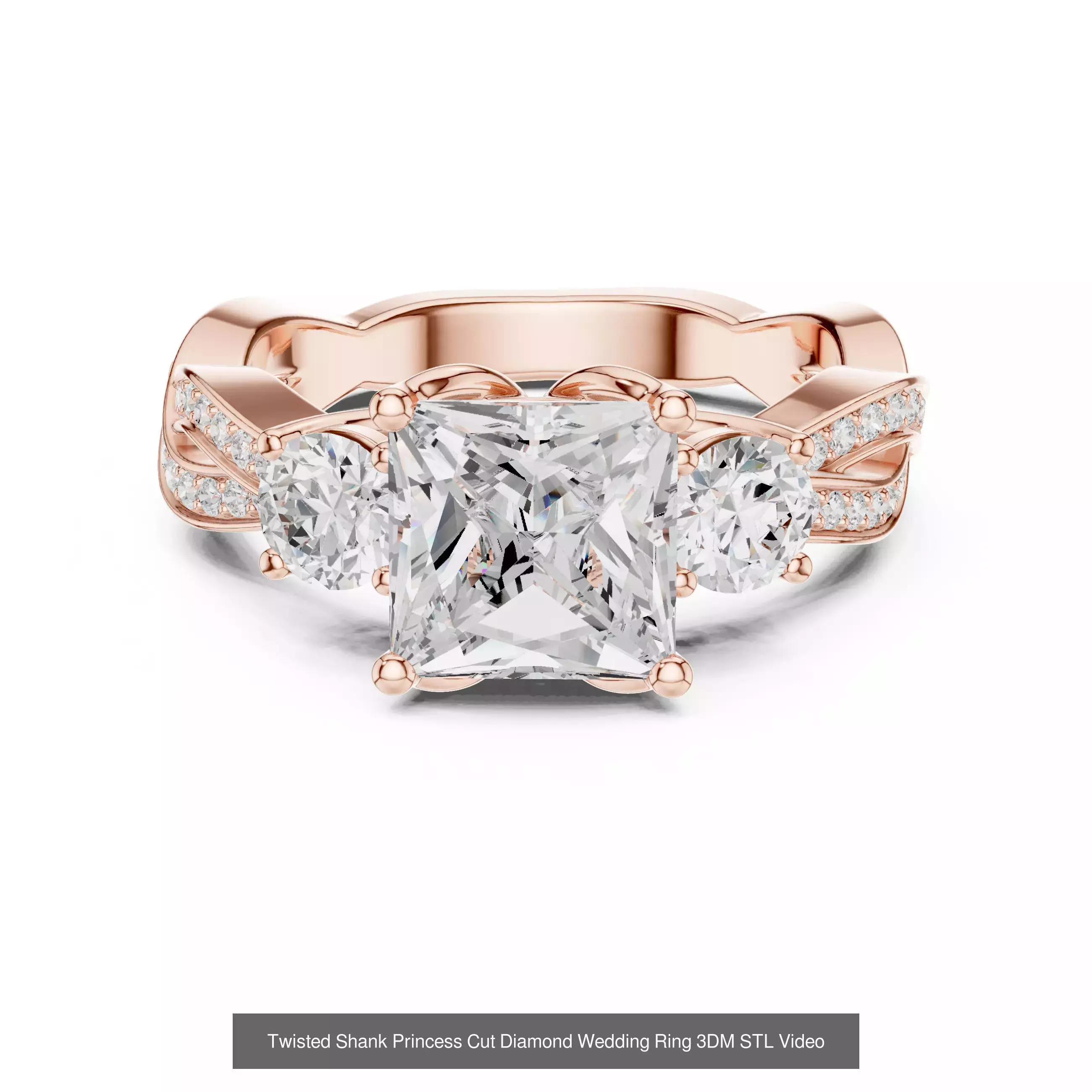 179 Princess Diamond Rings 3DM STL OBJ FBX 3 Color Render Video 3D Model Collection_67