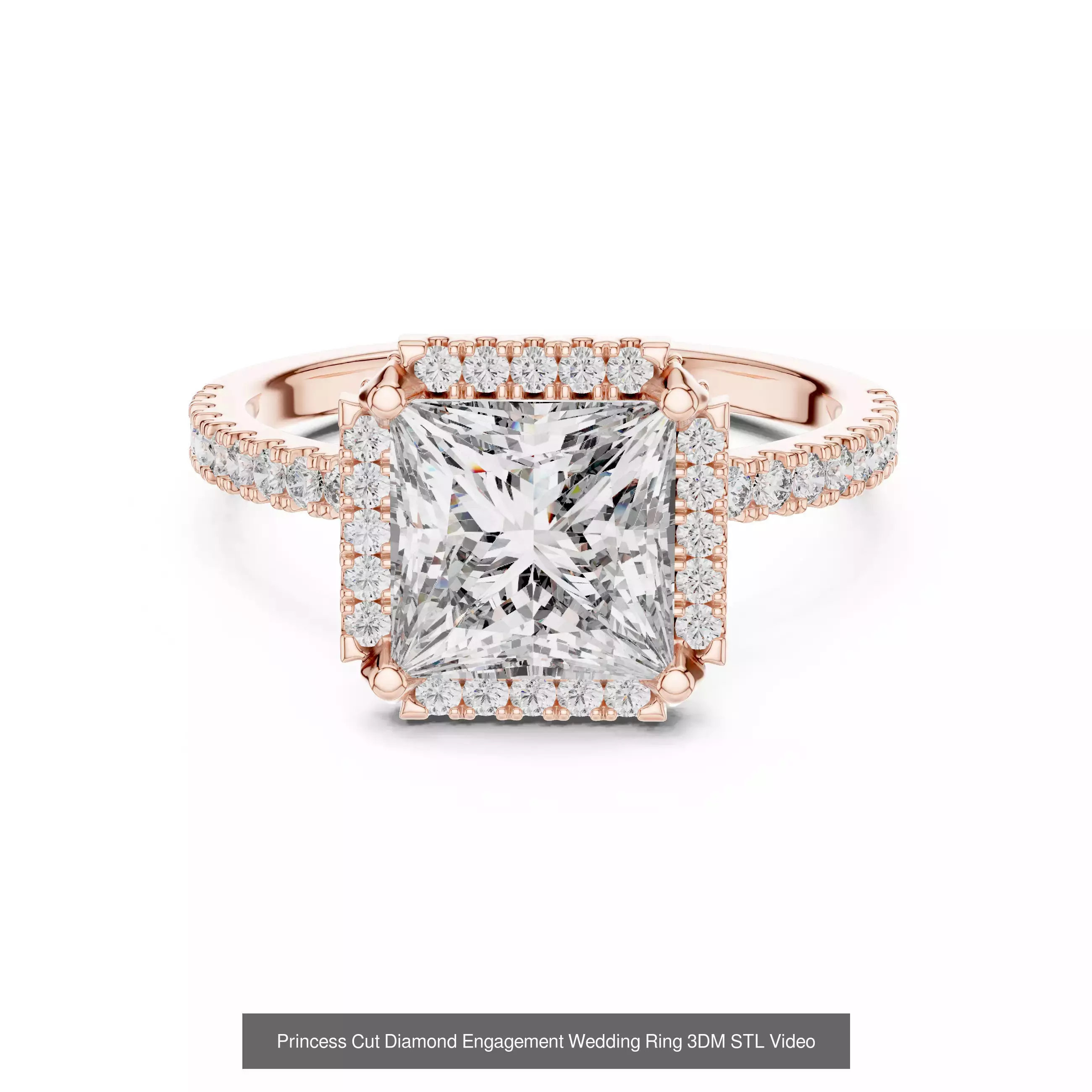 179 Princess Diamond Rings 3DM STL OBJ FBX 3 Color Render Video 3D Model Collection_189