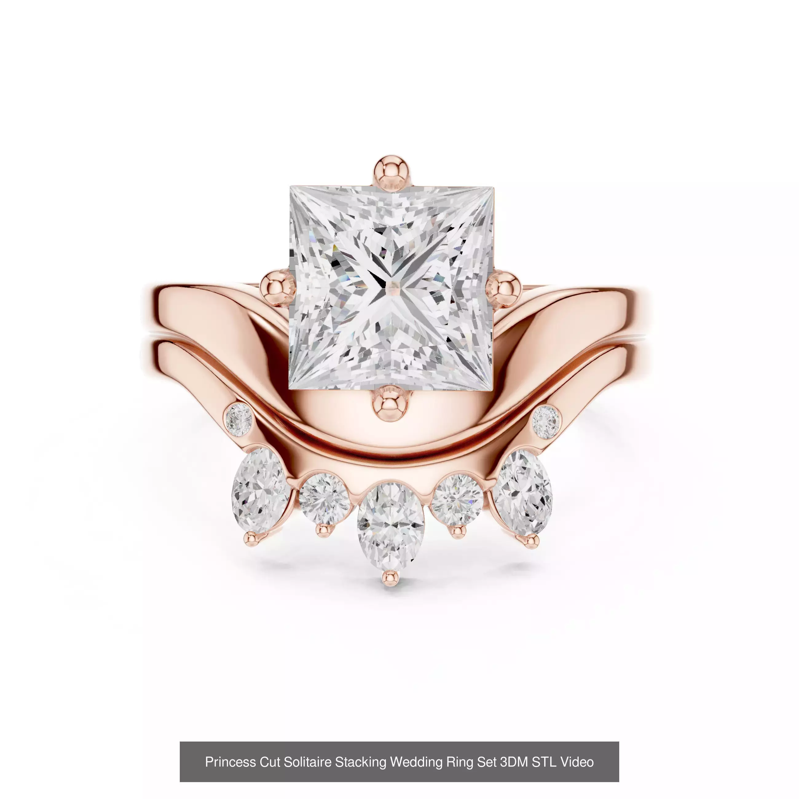 179 Princess Diamond Rings 3DM STL OBJ FBX 3 Color Render Video 3D Model Collection_106