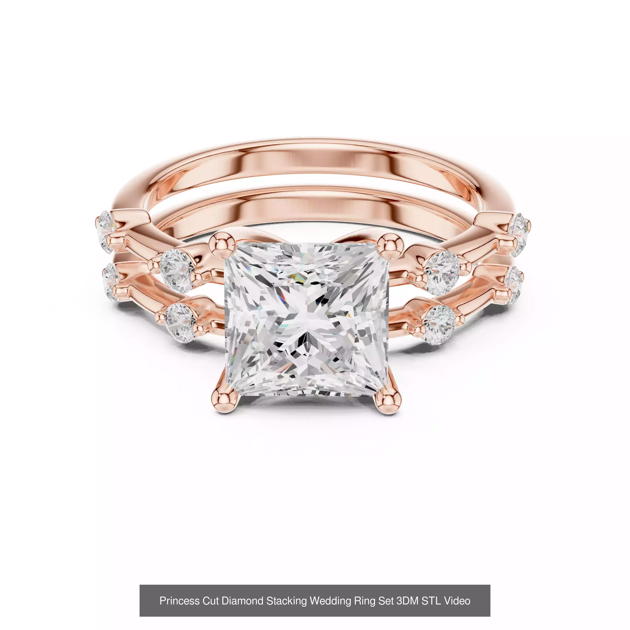 179 Princess Diamond Rings 3DM STL OBJ FBX 3 Color Render Video 3D Model Collection_129