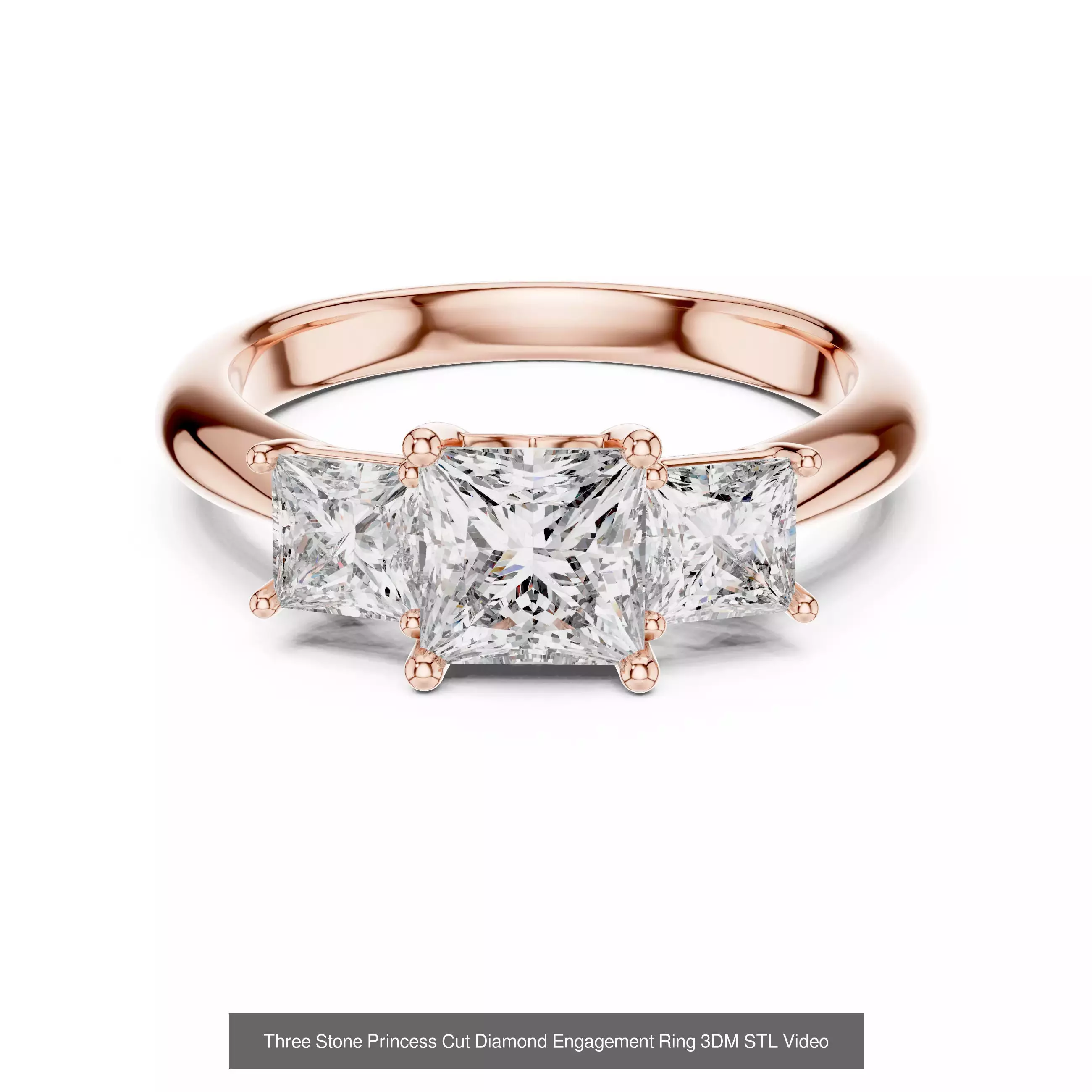 179 Princess Diamond Rings 3DM STL OBJ FBX 3 Color Render Video 3D Model Collection_185