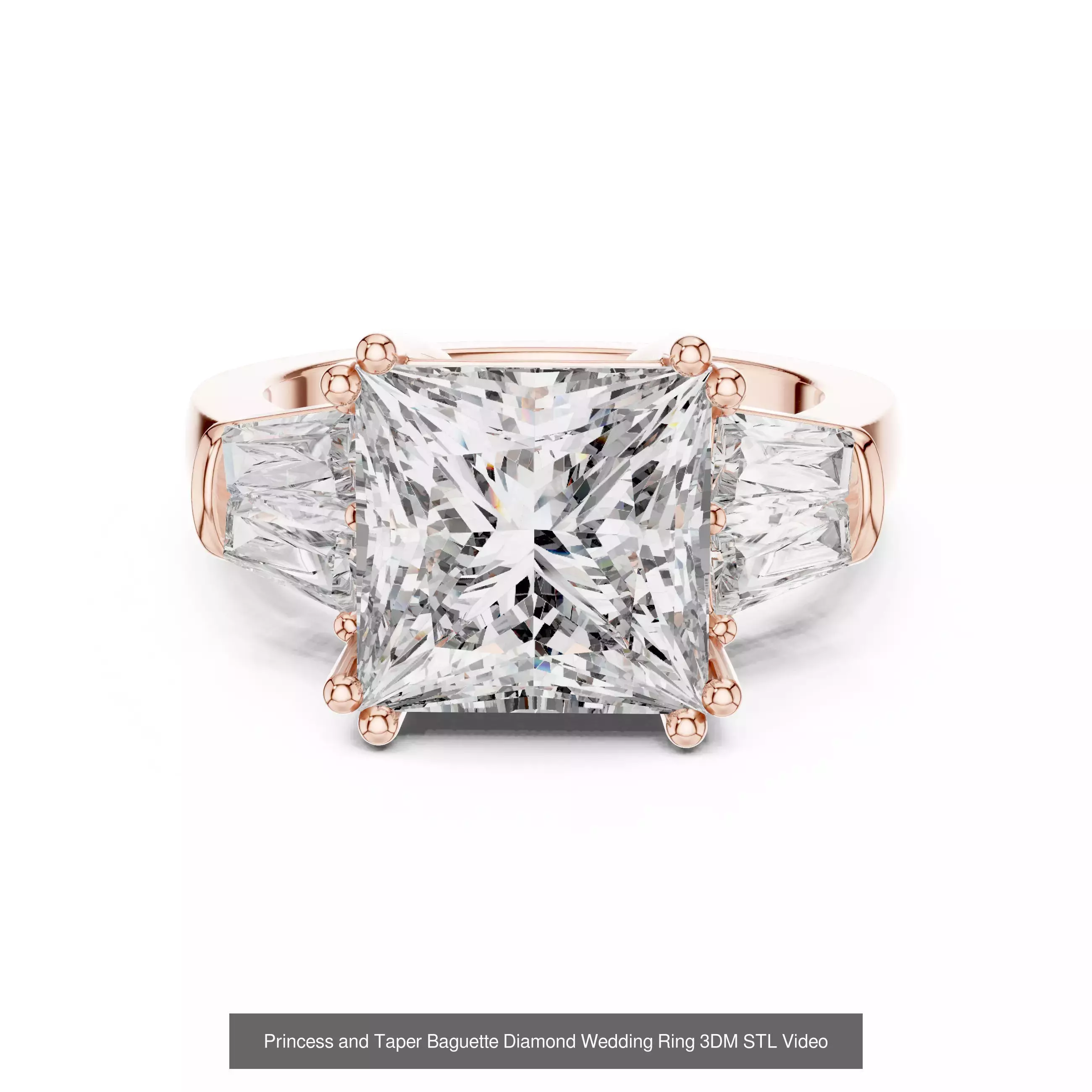 179 Princess Diamond Rings 3DM STL OBJ FBX 3 Color Render Video 3D Model Collection_181