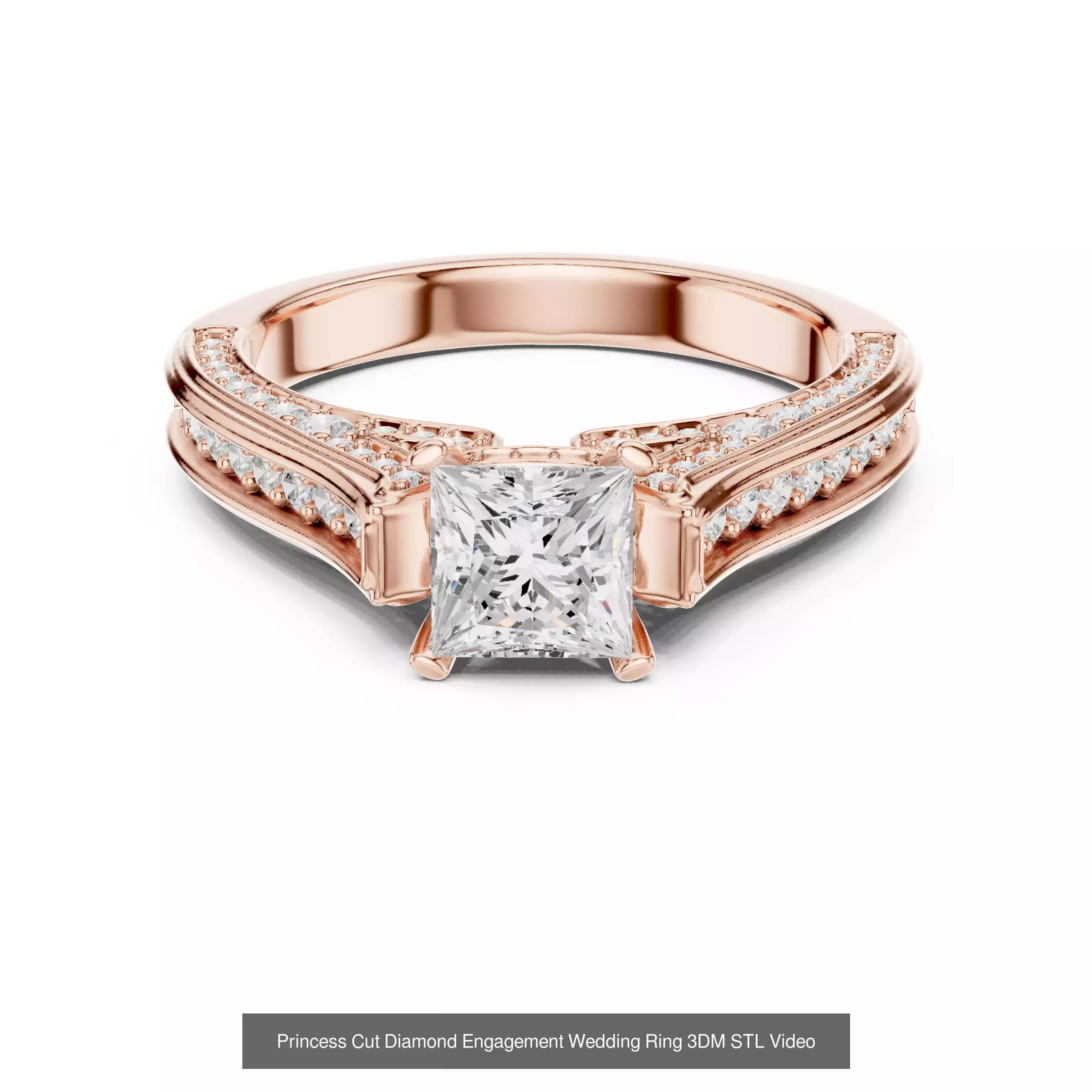 179 Princess Diamond Rings 3DM STL OBJ FBX 3 Color Render Video 3D Model Collection_143