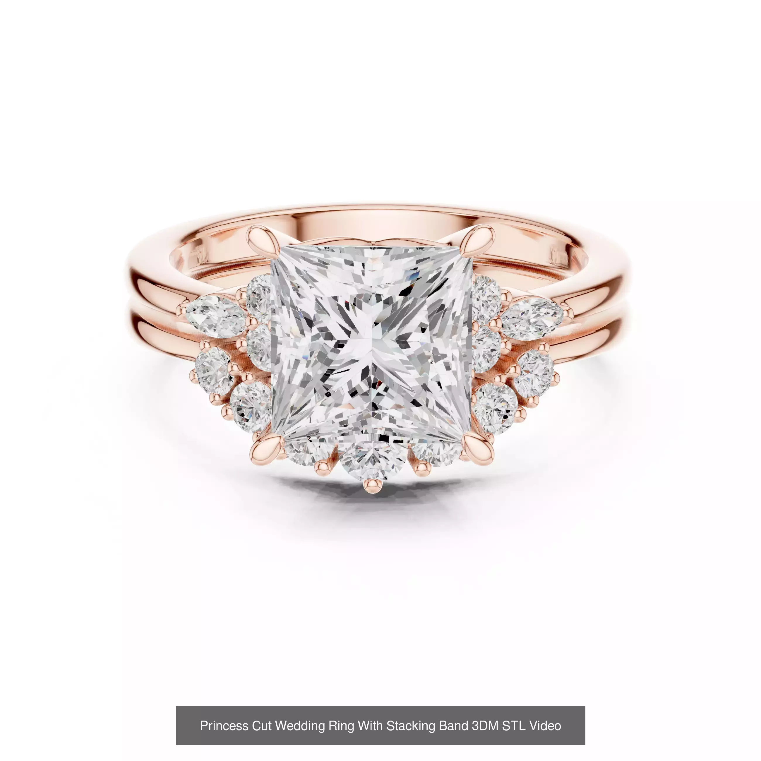 179 Princess Diamond Rings 3DM STL OBJ FBX 3 Color Render Video 3D Model Collection_128