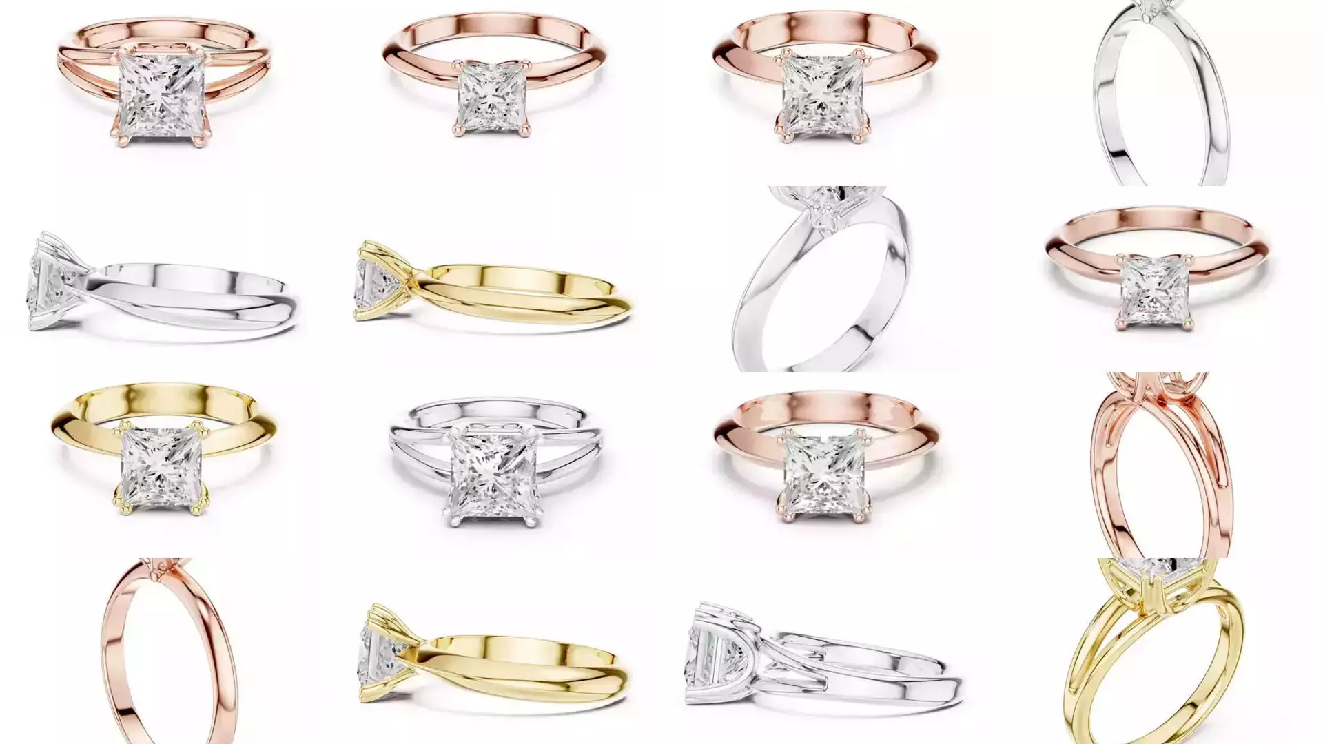 179 Princess Diamond Rings 3DM STL OBJ FBX 3 Color Render Video 3D Model Collection_21