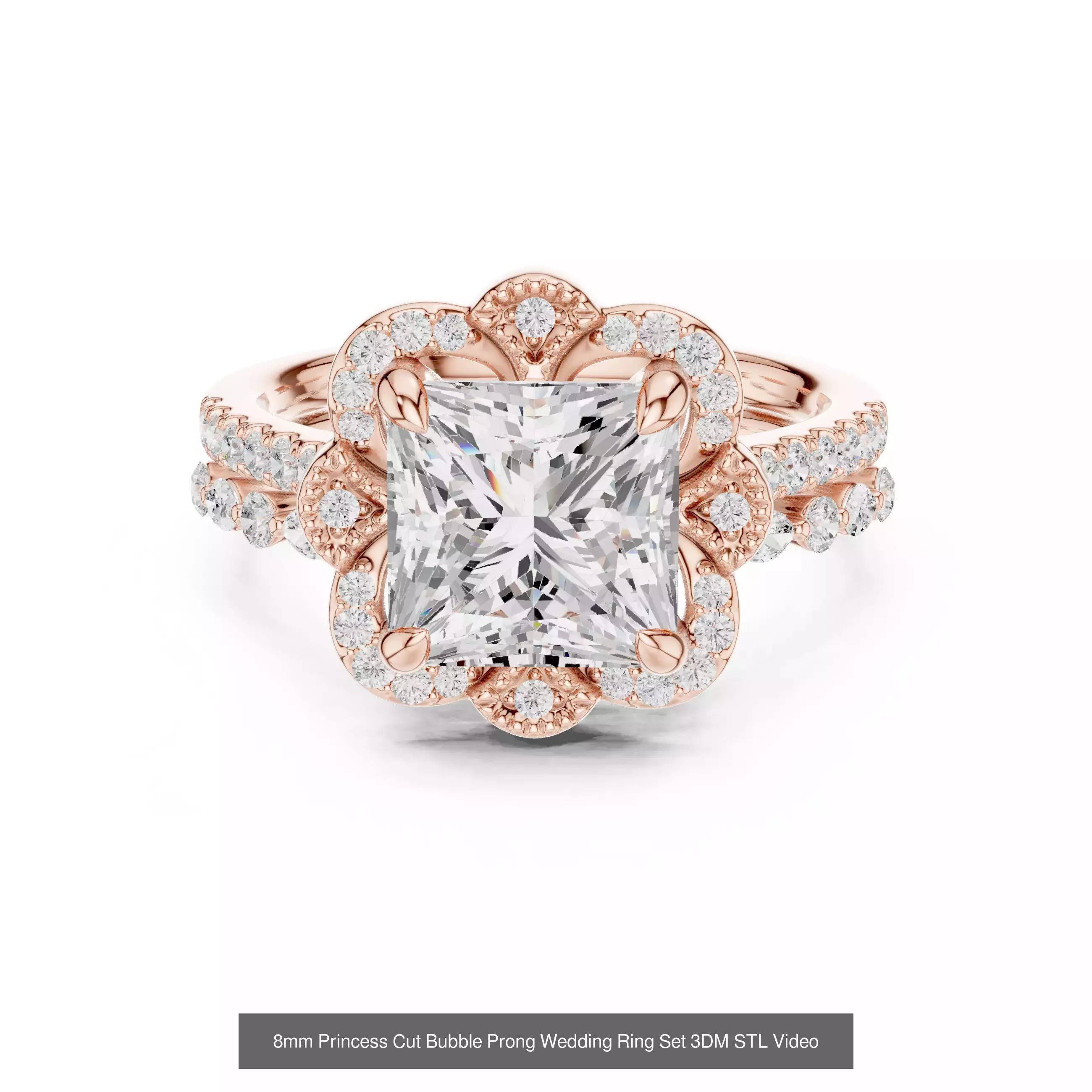 179 Princess Diamond Rings 3DM STL OBJ FBX 3 Color Render Video 3D Model Collection_105