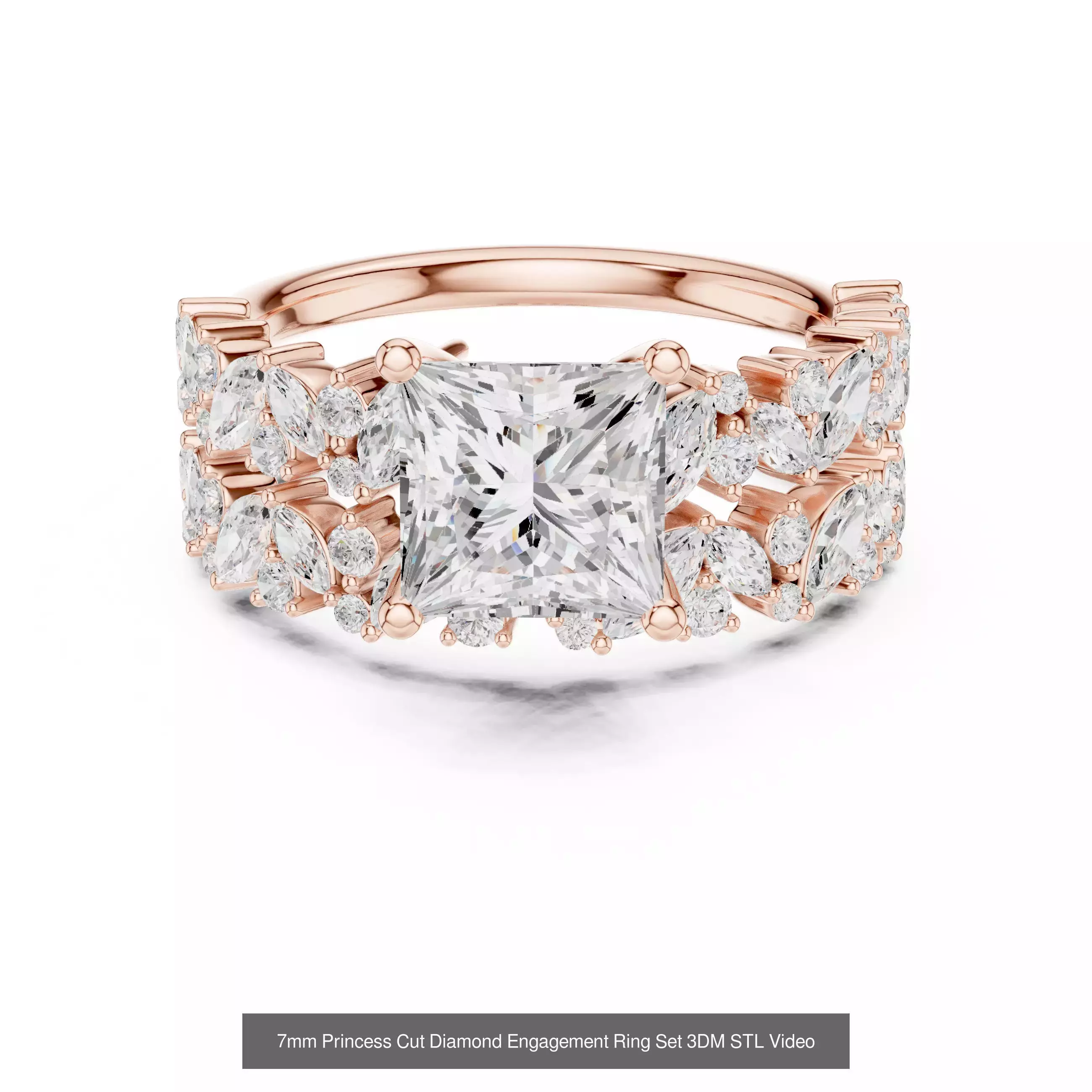 179 Princess Diamond Rings 3DM STL OBJ FBX 3 Color Render Video 3D Model Collection_118