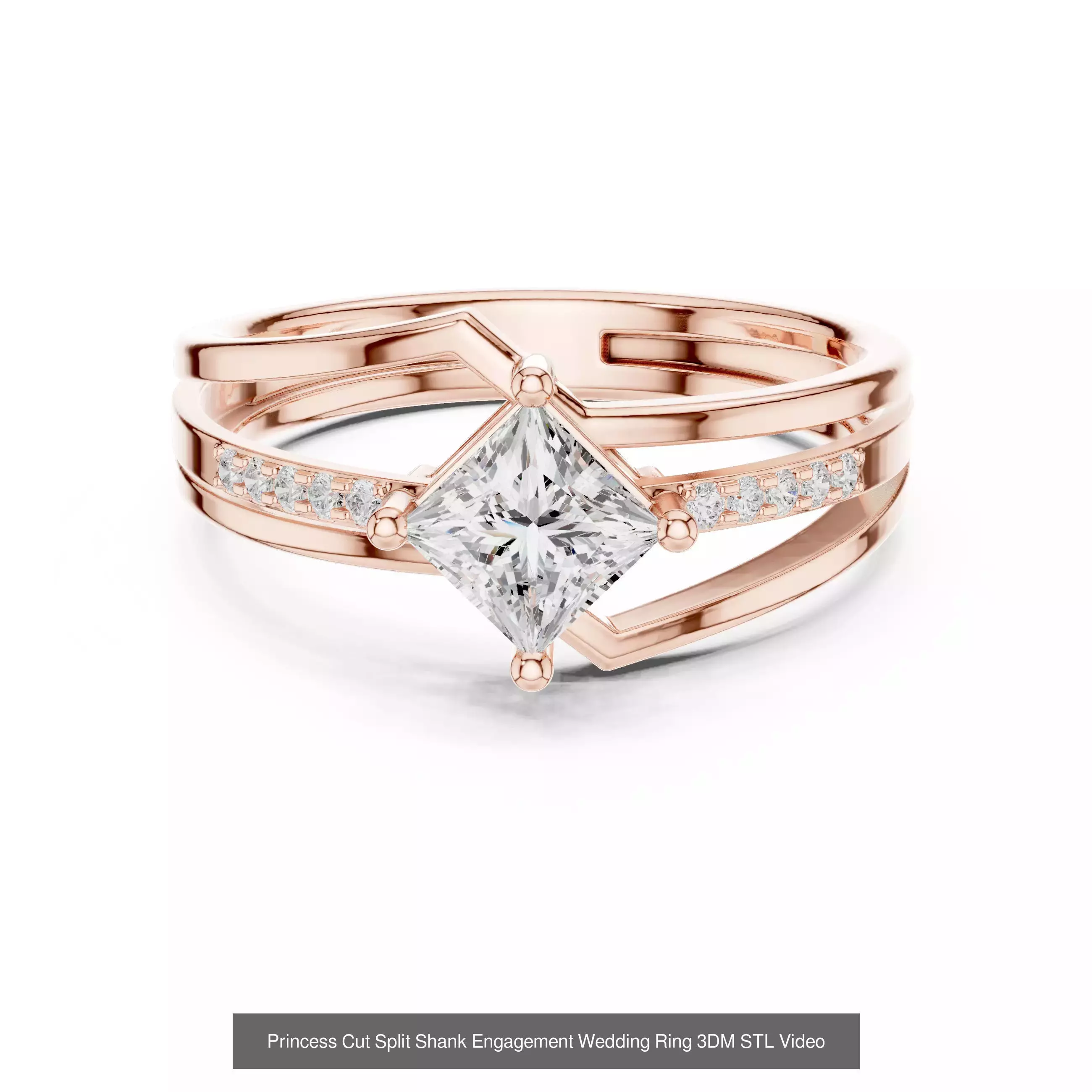 179 Princess Diamond Rings 3DM STL OBJ FBX 3 Color Render Video 3D Model Collection_77