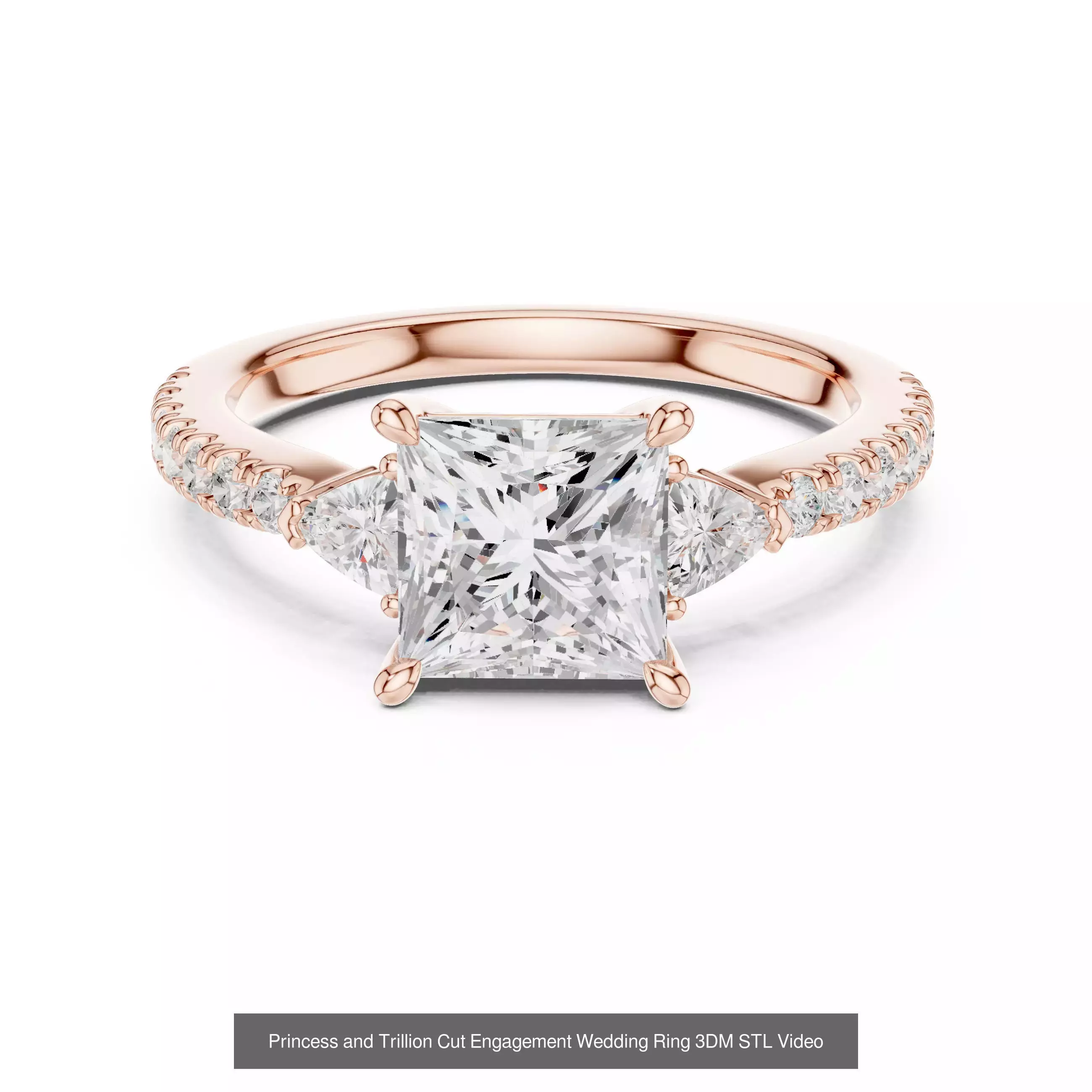 179 Princess Diamond Rings 3DM STL OBJ FBX 3 Color Render Video 3D Model Collection_107