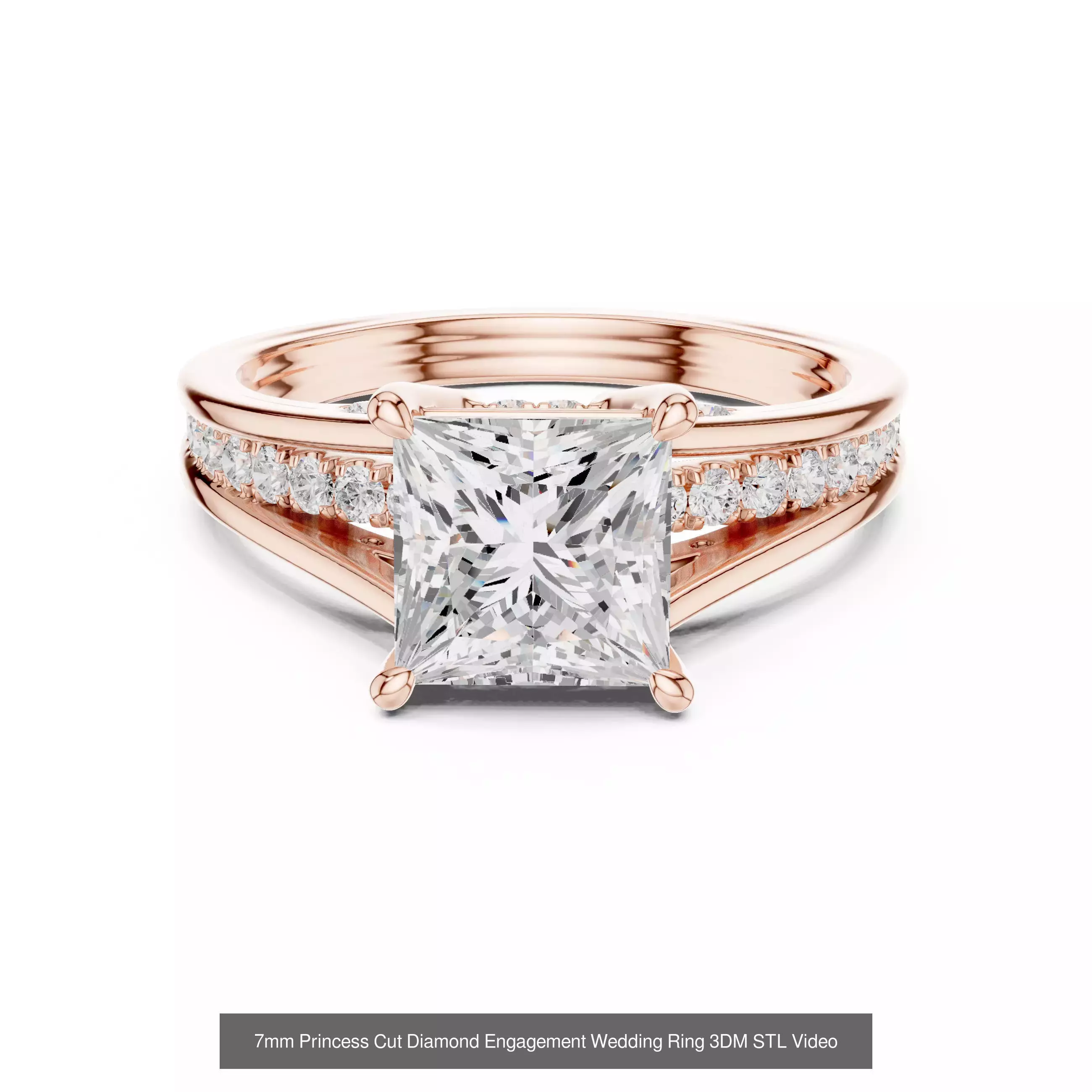 179 Princess Diamond Rings 3DM STL OBJ FBX 3 Color Render Video 3D Model Collection_104