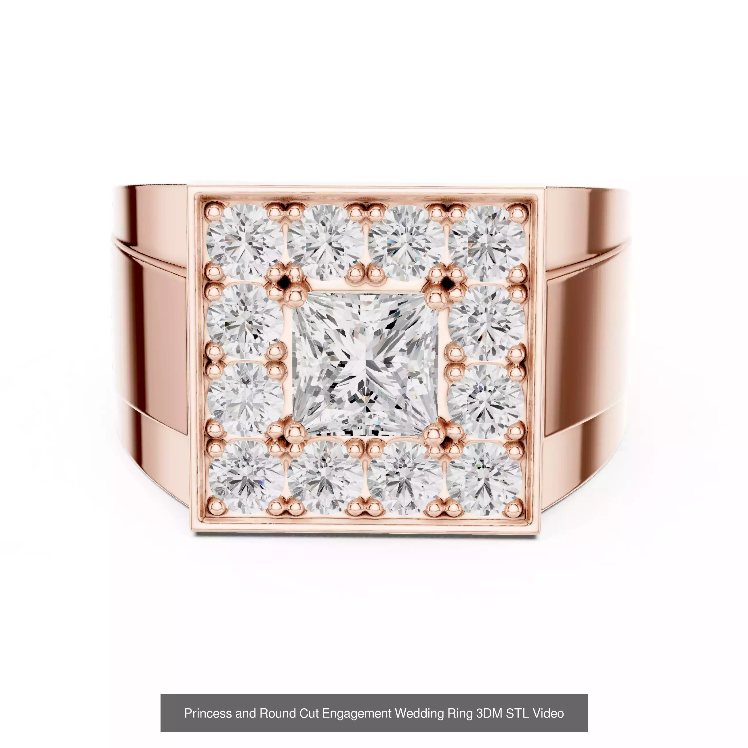 179 Princess Diamond Rings 3DM STL OBJ FBX 3 Color Render Video 3D Model Collection_57