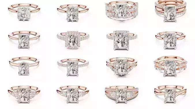 118 Radiant Diamond Rings 3DM STL OBJ FBX 3 Color Render Video 3D Model Collection