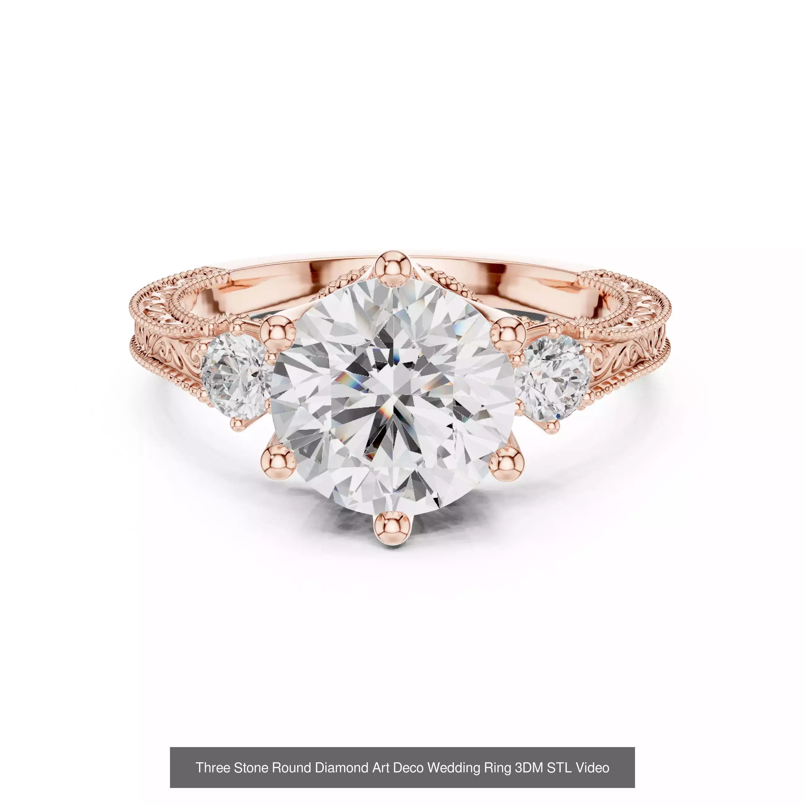 411 Round Cut Diamond Rings 3DM STL FBX OBJ 3 Color Render Video 3D Model Collection_237