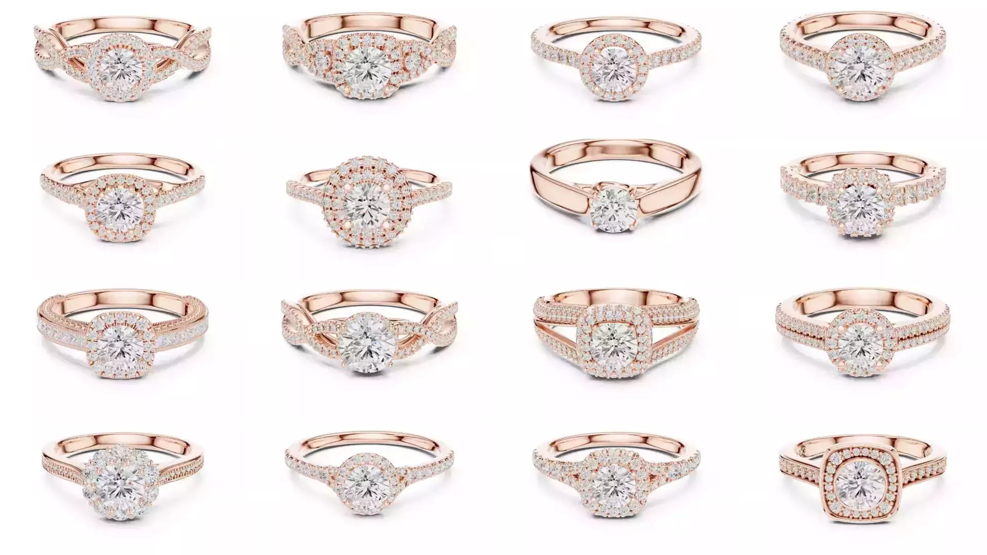 411 Round Cut Diamond Rings 3DM STL FBX OBJ 3 Color Render Video 3D Model Collection_29
