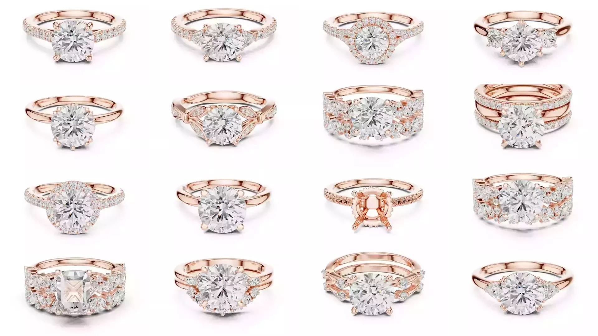 411 Round Cut Diamond Rings 3DM STL FBX OBJ 3 Color Render Video 3D Model Collection_23