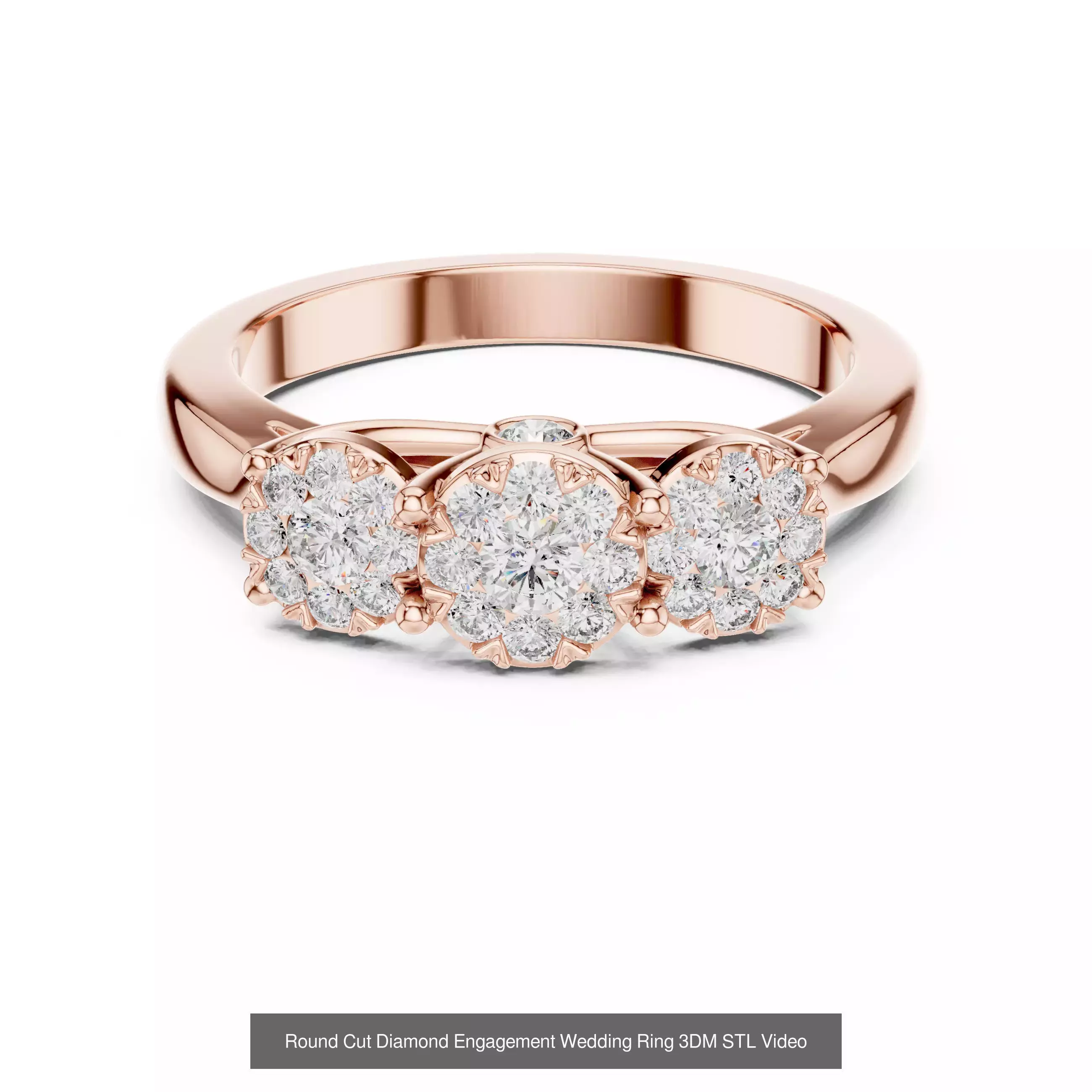 411 Round Cut Diamond Rings 3DM STL FBX OBJ 3 Color Render Video 3D Model Collection_115