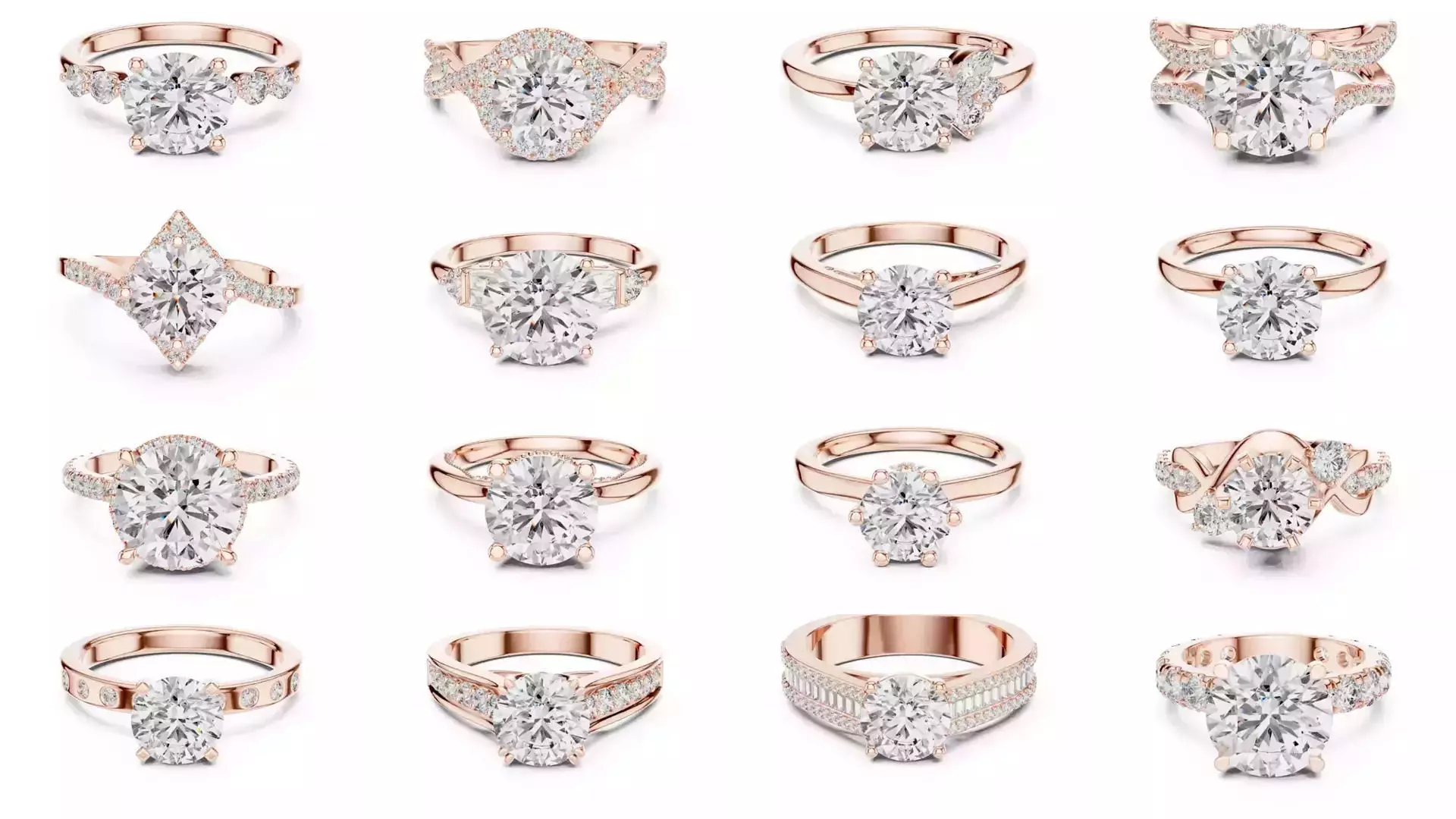 411 Round Cut Diamond Rings 3DM STL FBX OBJ 3 Color Render Video 3D Model Collection_6