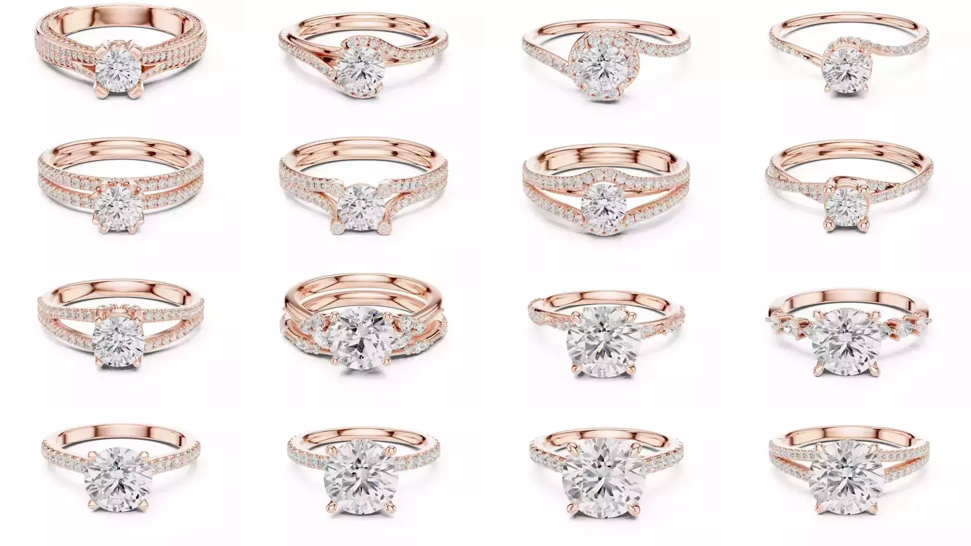 411 Round Cut Diamond Rings 3DM STL FBX OBJ 3 Color Render Video 3D Model Collection_41