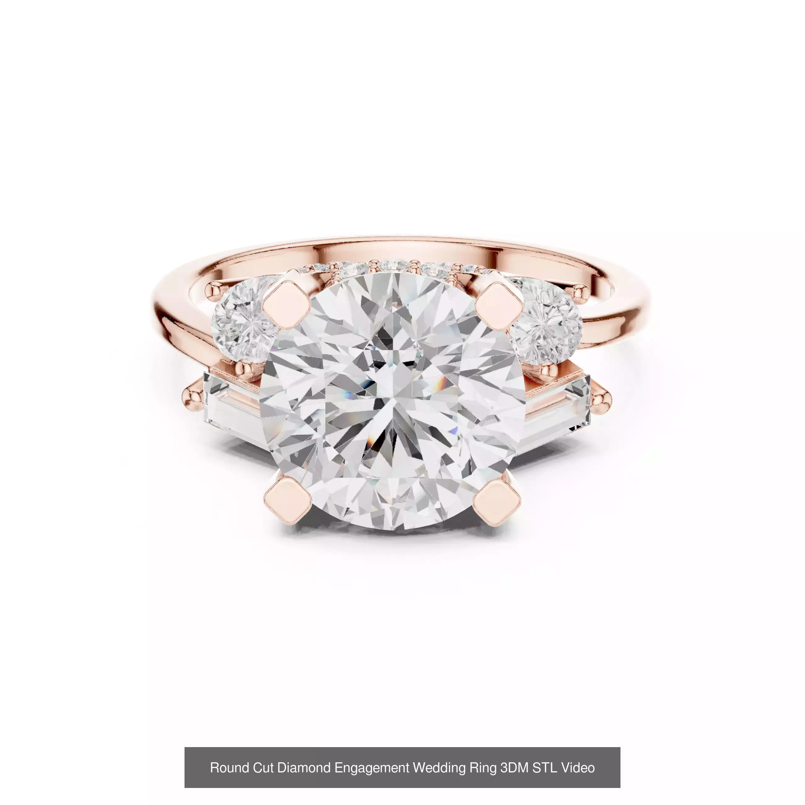 411 Round Cut Diamond Rings 3DM STL FBX OBJ 3 Color Render Video 3D Model Collection_99