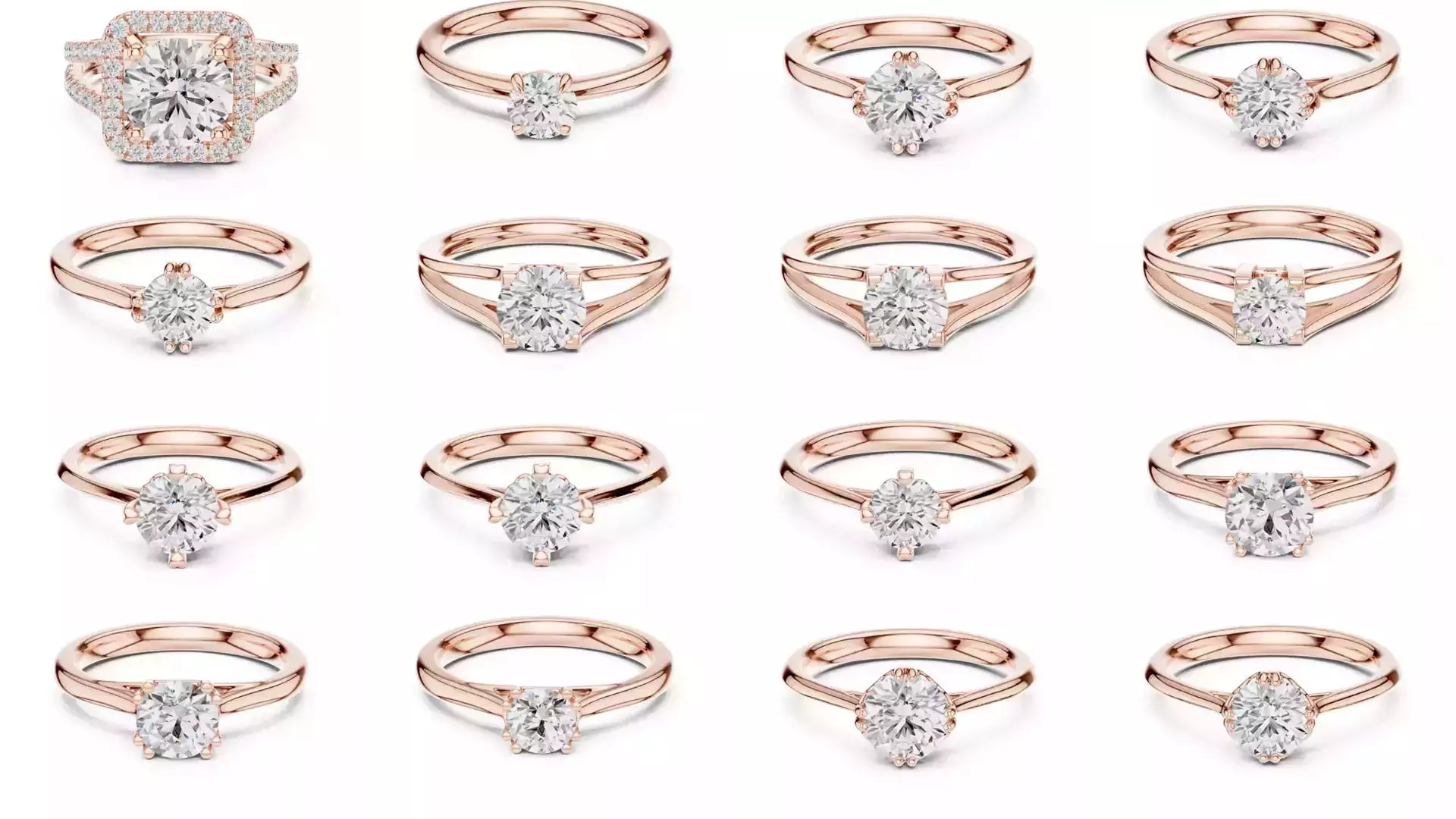 411 Round Cut Diamond Rings 3DM STL FBX OBJ 3 Color Render Video 3D Model Collection_4