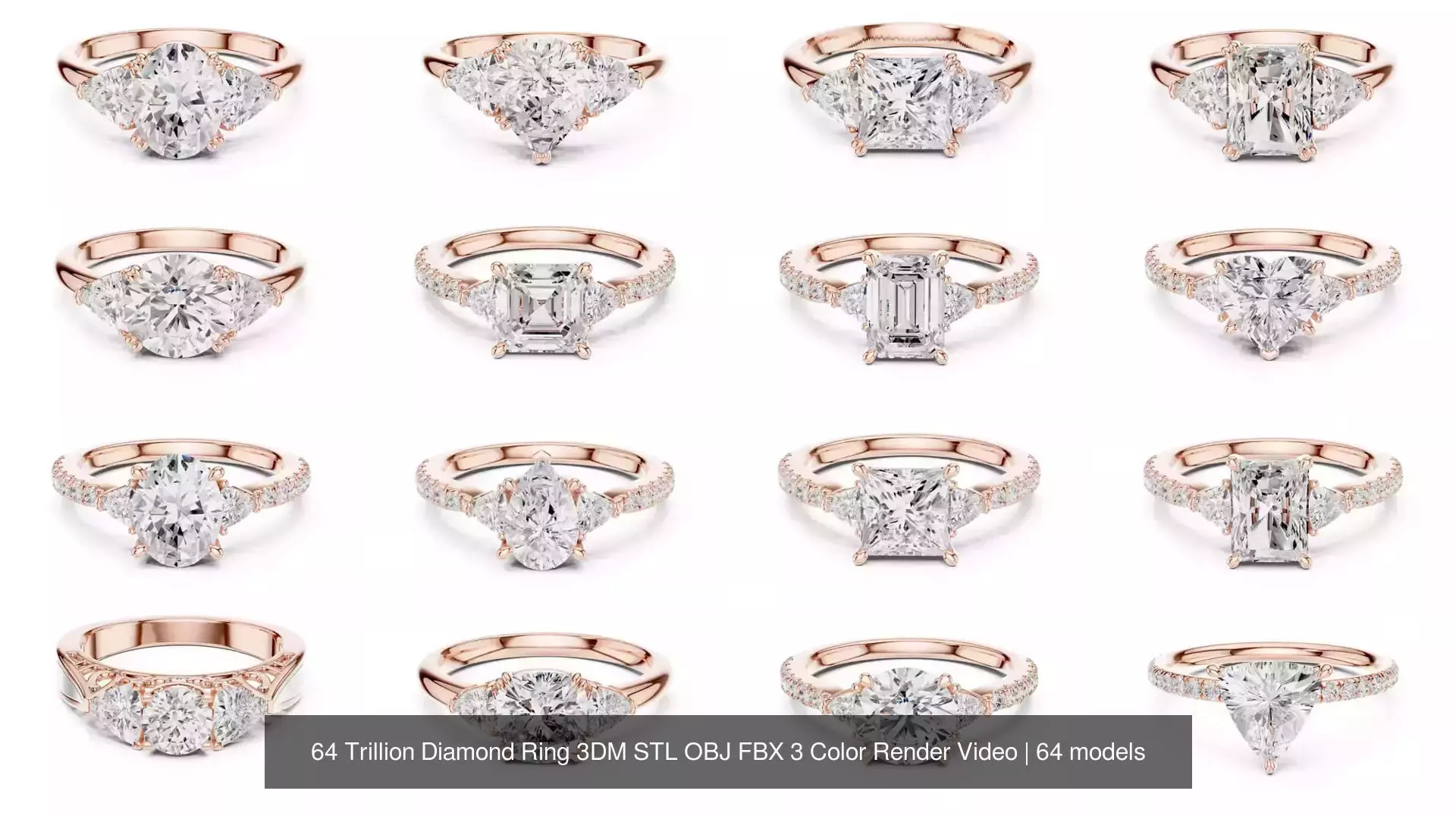 64 Trillion Diamond Ring 3DM STL OBJ FBX 3 Color Render Video 3D Model Collection_6