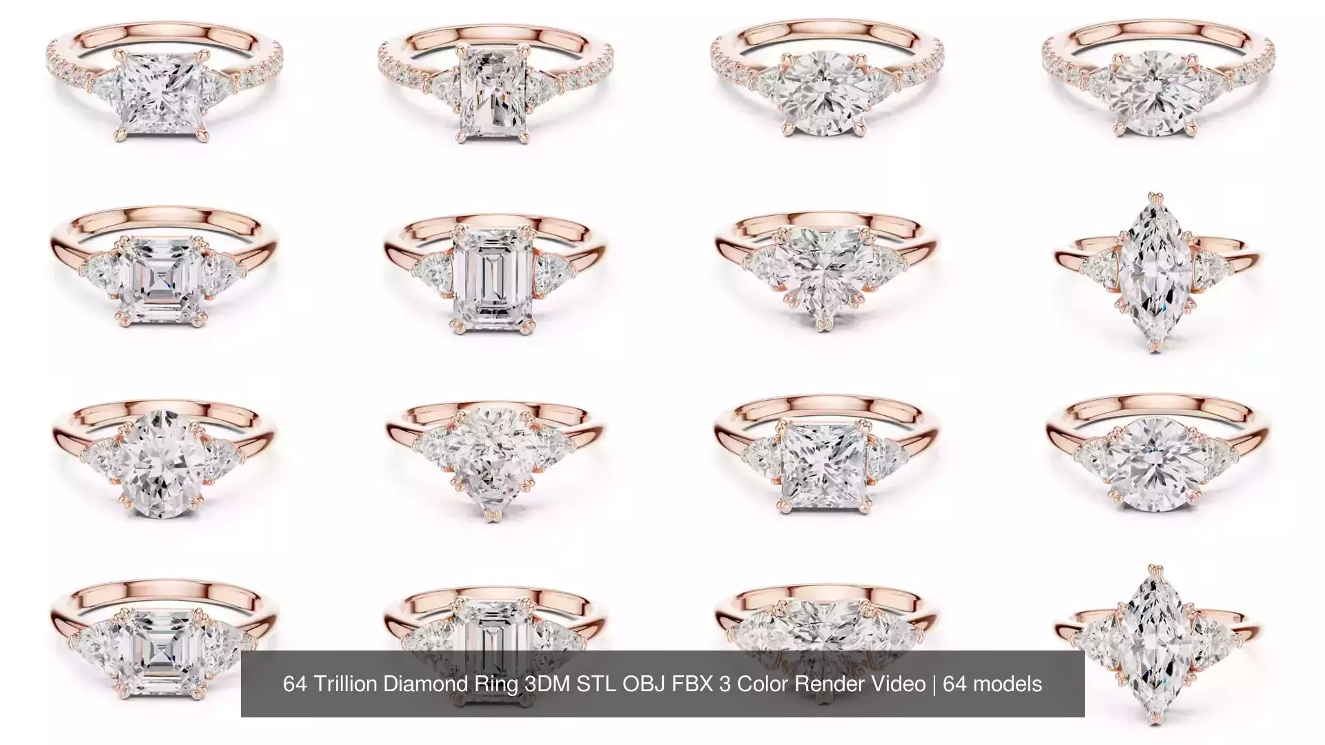 64 Trillion Diamond Ring 3DM STL OBJ FBX 3 Color Render Video 3D Model Collection_5