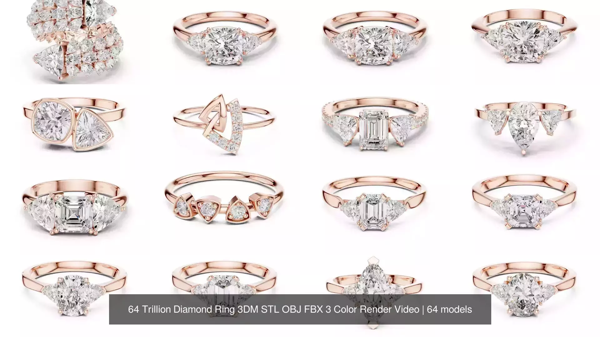 64 Trillion Diamond Ring 3DM STL OBJ FBX 3 Color Render Video 3D Model Collection_1