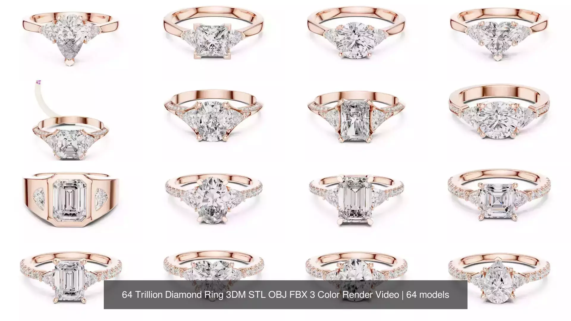 64 Trillion Diamond Ring 3DM STL OBJ FBX 3 Color Render Video 3D Model Collection_3