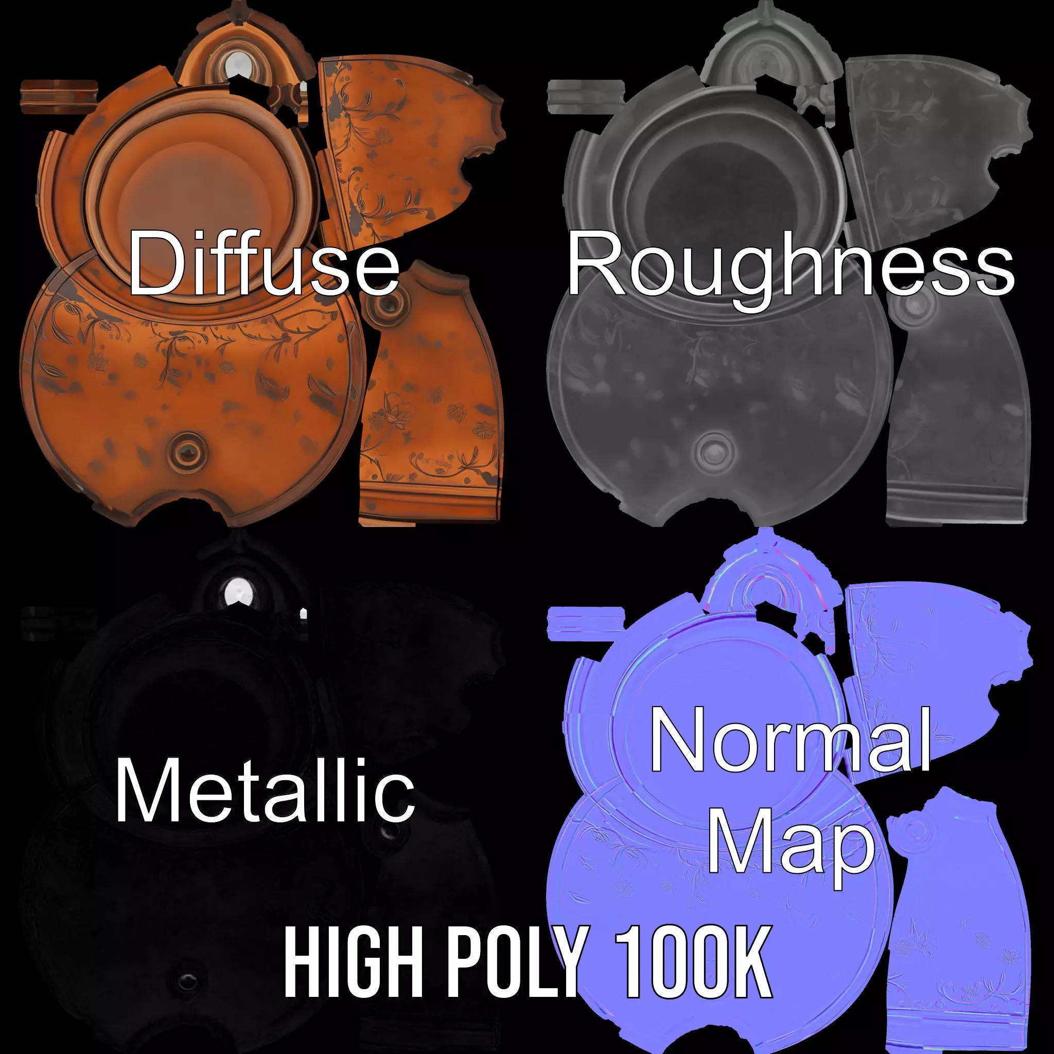 Antique Copper Jug model pack Low-poly 3D model_3