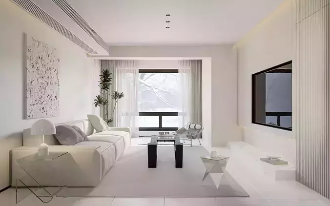 Modern living room dining room interior scenes 3D model