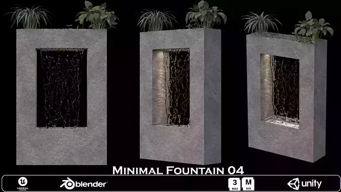 Minimalist Water Wall Fountain with Planters Low-poly 3D model