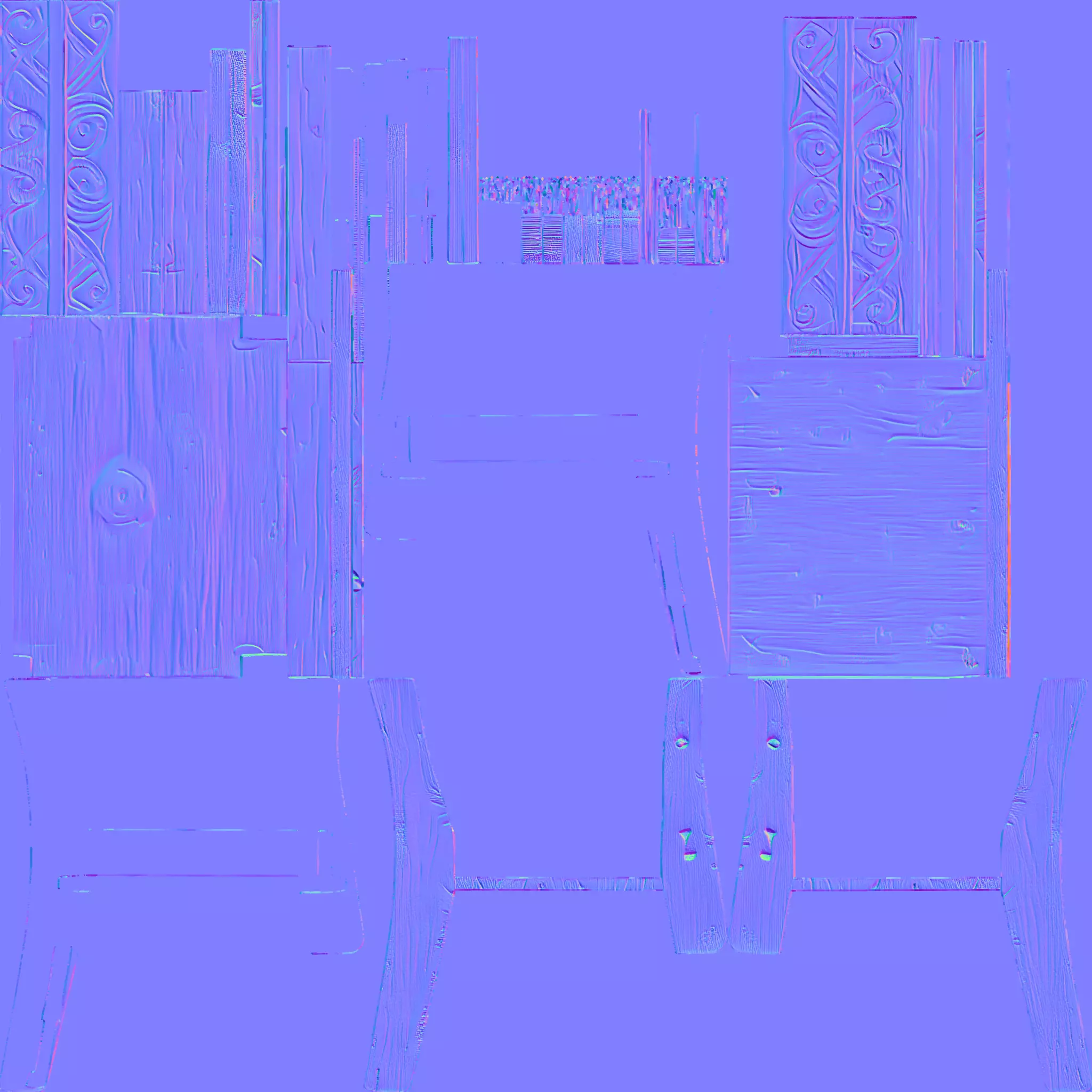 Wooden bench with carvings 3D model_37